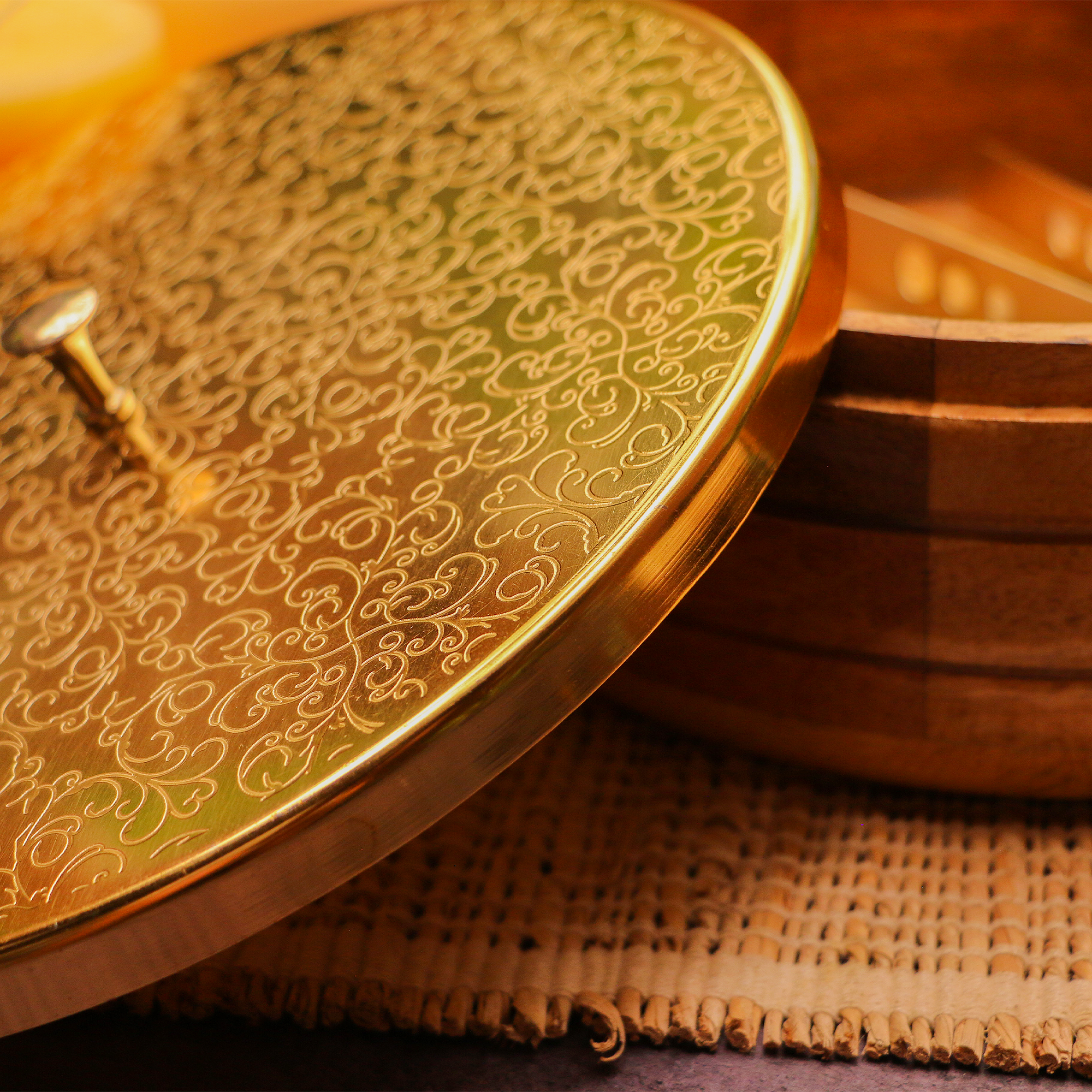 Finely Engraved Chapati / Roti Box - 9 Inches Diameter with Tongs