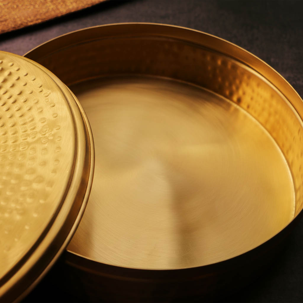Full Brass Hammered Chapati / Roti Box - 8 Inches Diameter