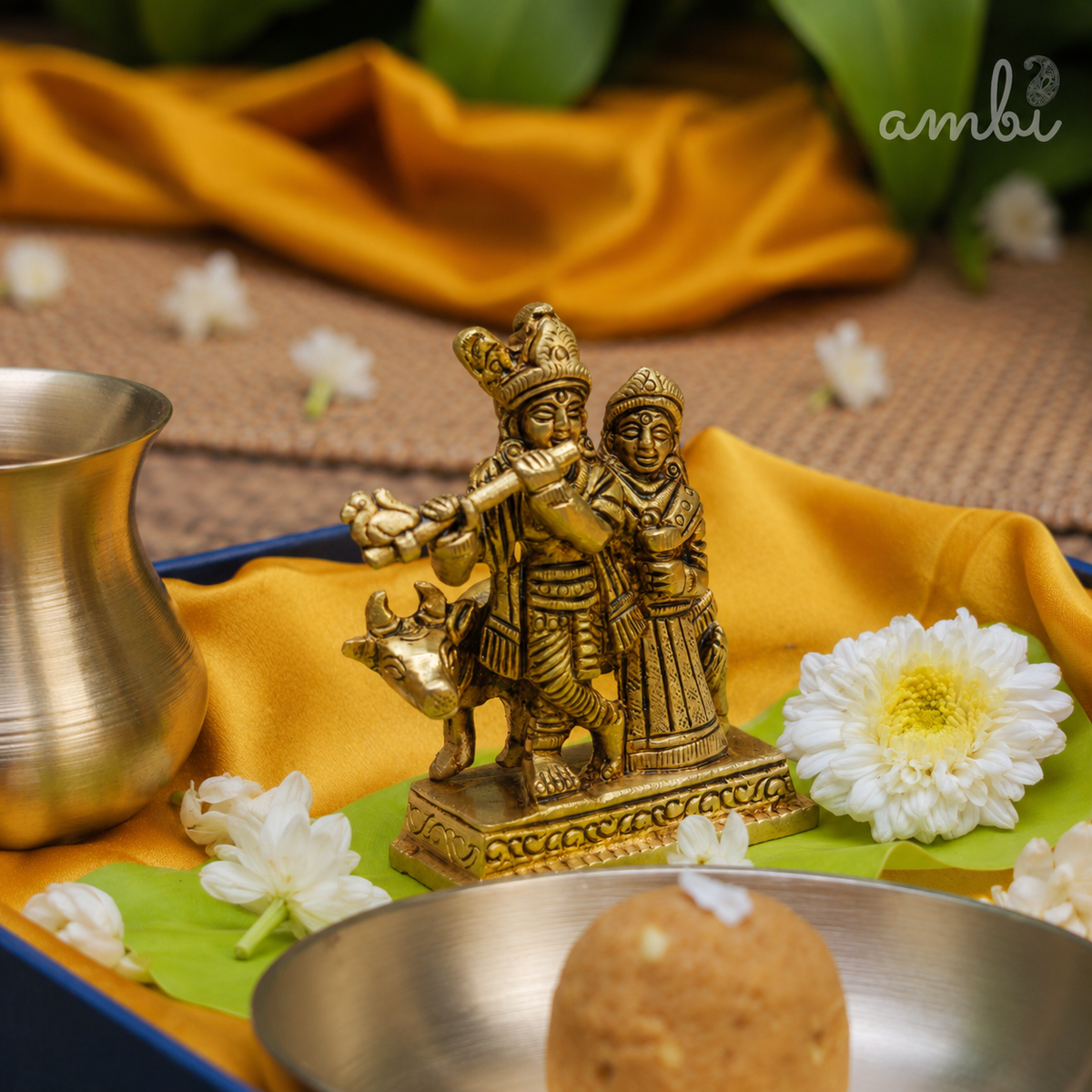 Pure Brass Radha and Krishna Idol - 3.2 inch height