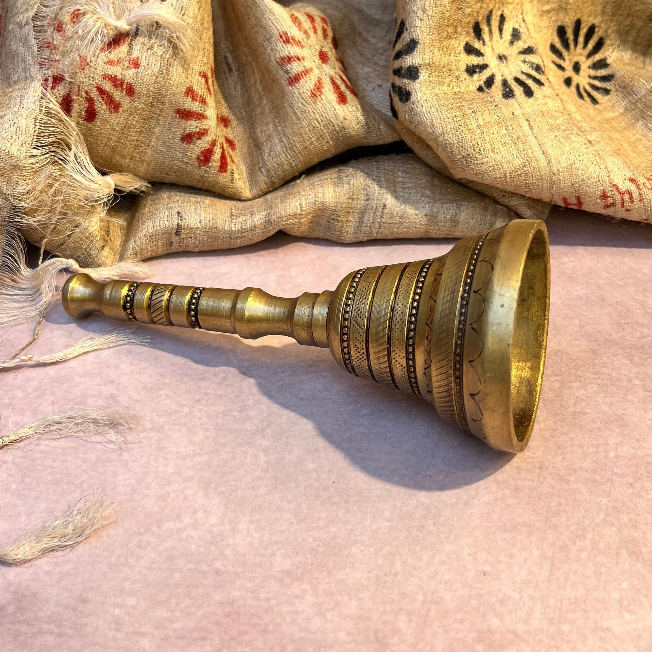 Ambi Pure Brass Engraved Aarti Bell - 5.9 Inch Height