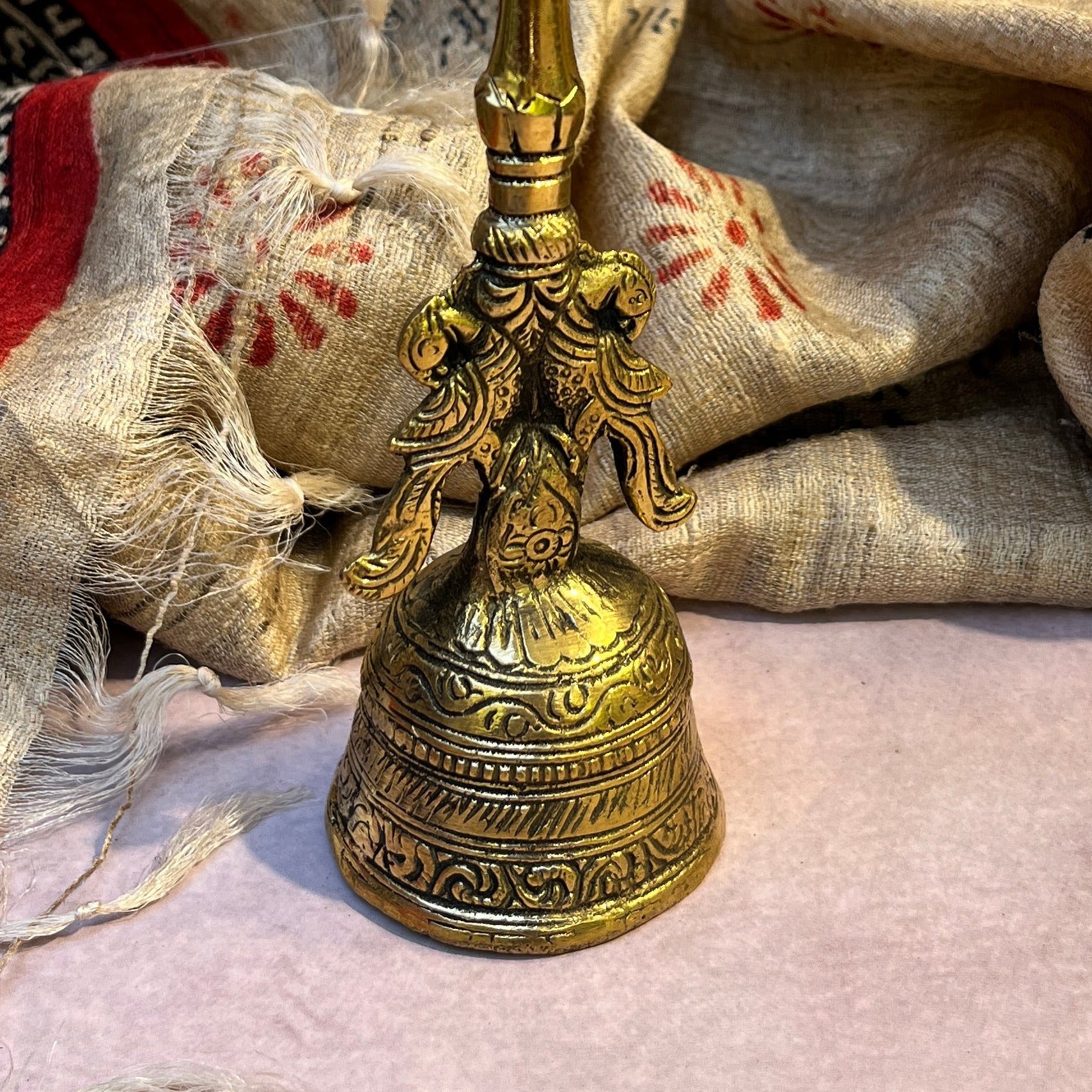 Ambi Pure Brass Handheld Pooja Bell with Lord Ganesh – Intricately Crafted Hand Bell for Aarti & Prayer - 8 Inch Height