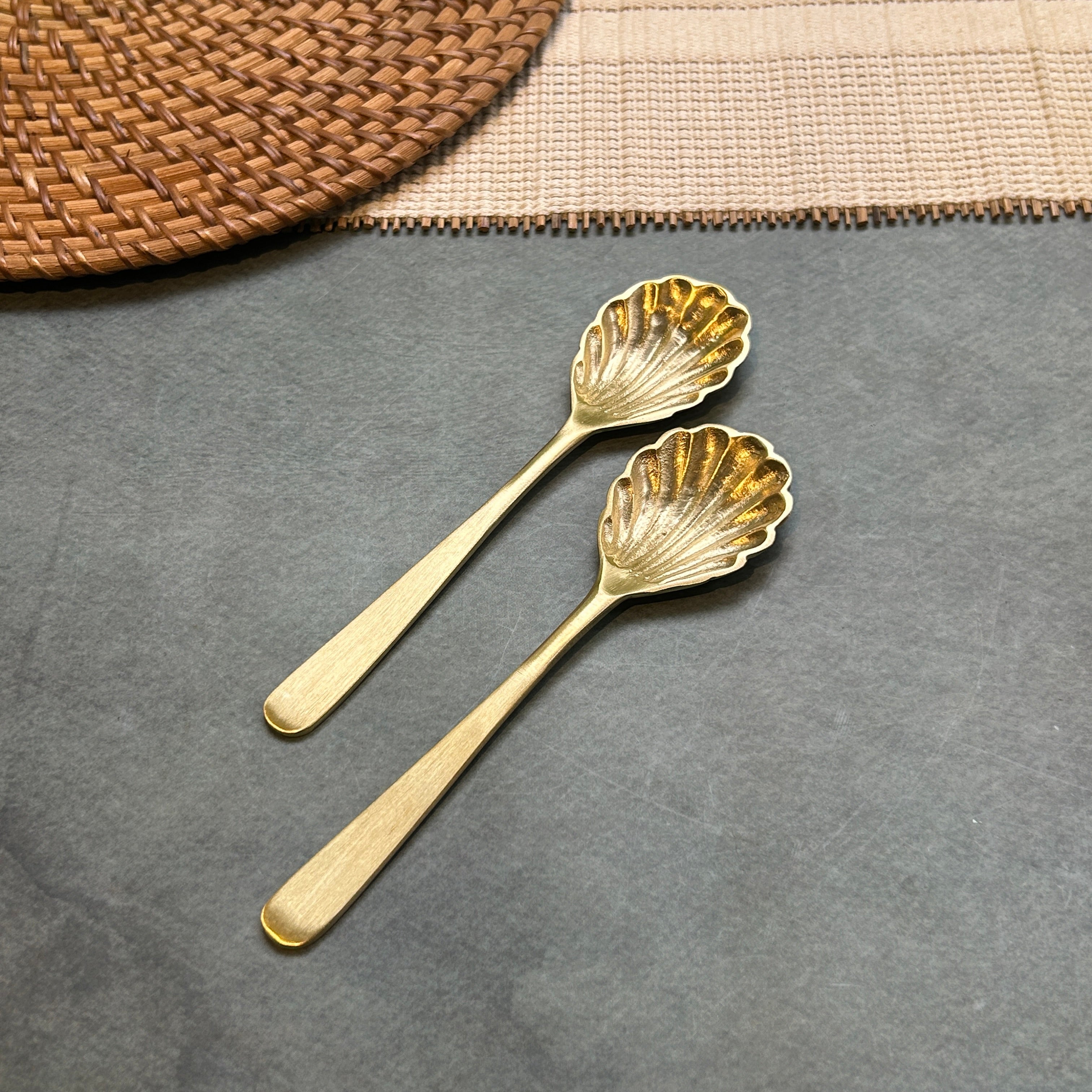 AMBI Pure Brass Artisan Shell-Motif Spoon