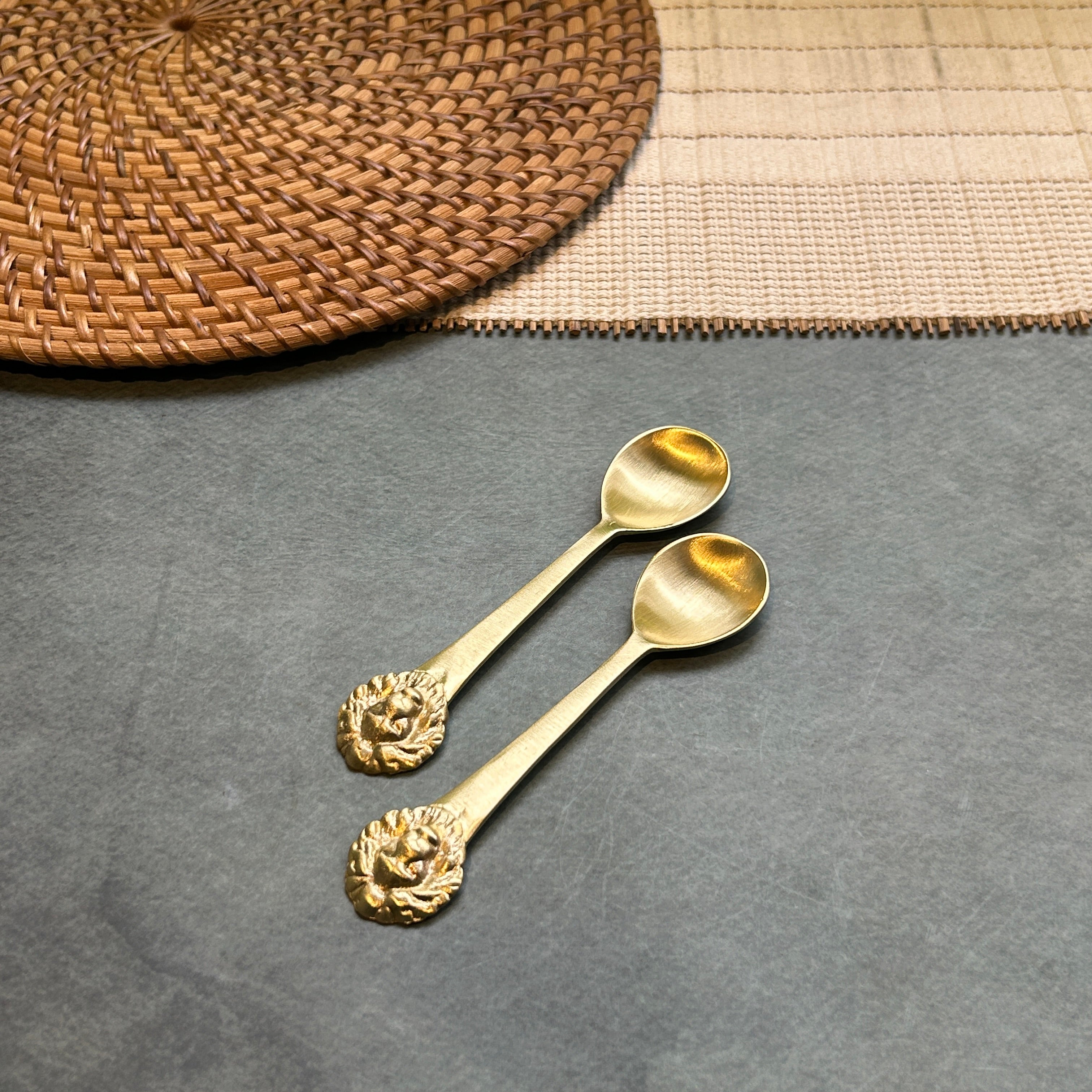 Ambi Lion Motif Pure Brass Spoon Set | Set of 2, 4 or 6