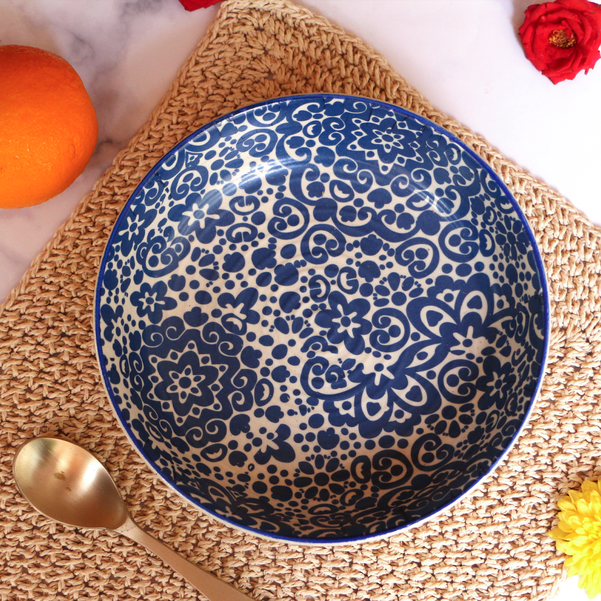 Ambi Turkish Blue Decal Flat Salad Bowl 7.5 inch