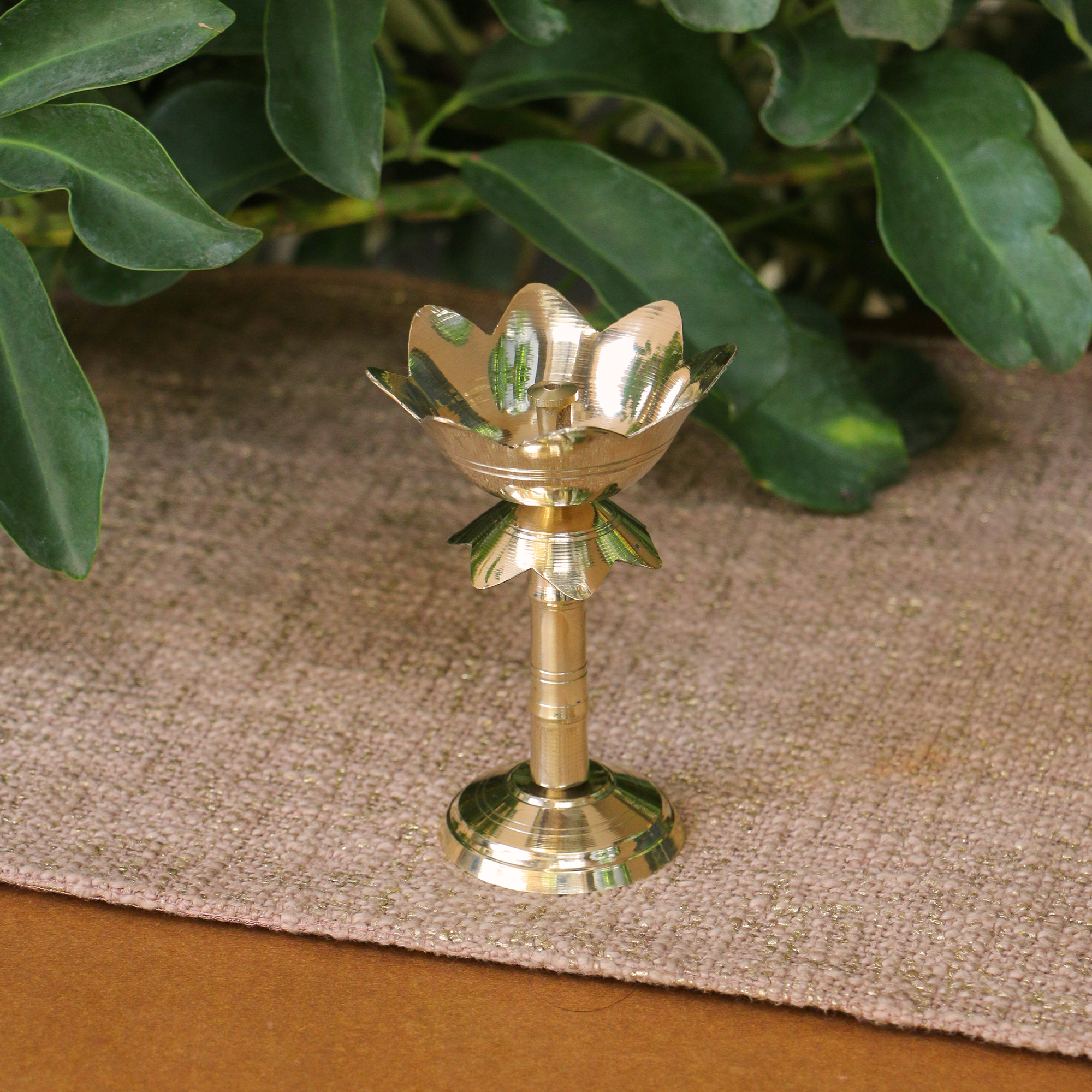 100% Pure Brass Pooja Deepam / Deepak - Kamal Lotus Nanda - Medium Size