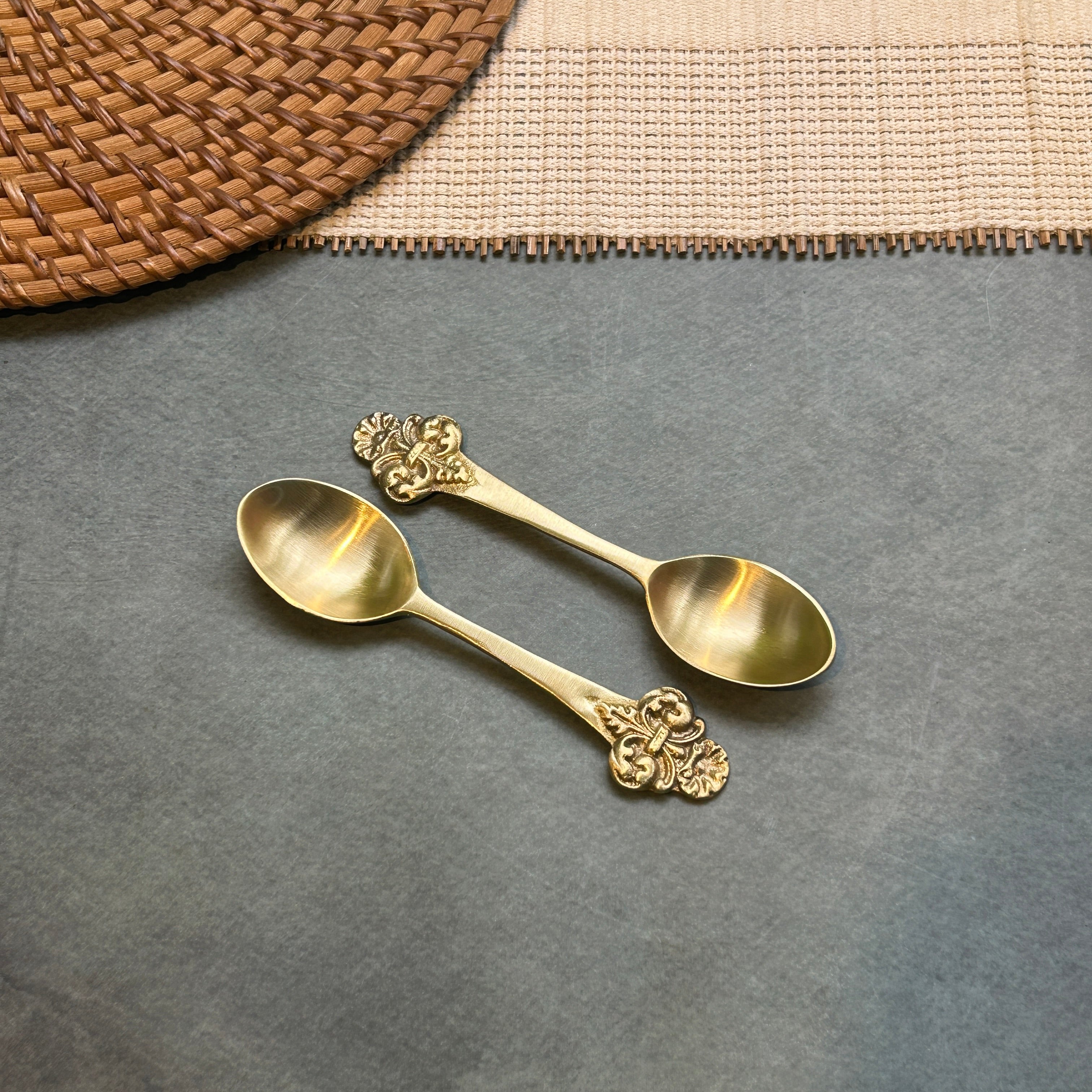 AMBI Ambi Pure Brass Small Spoon with Baroque or Rococo Head Set of 2