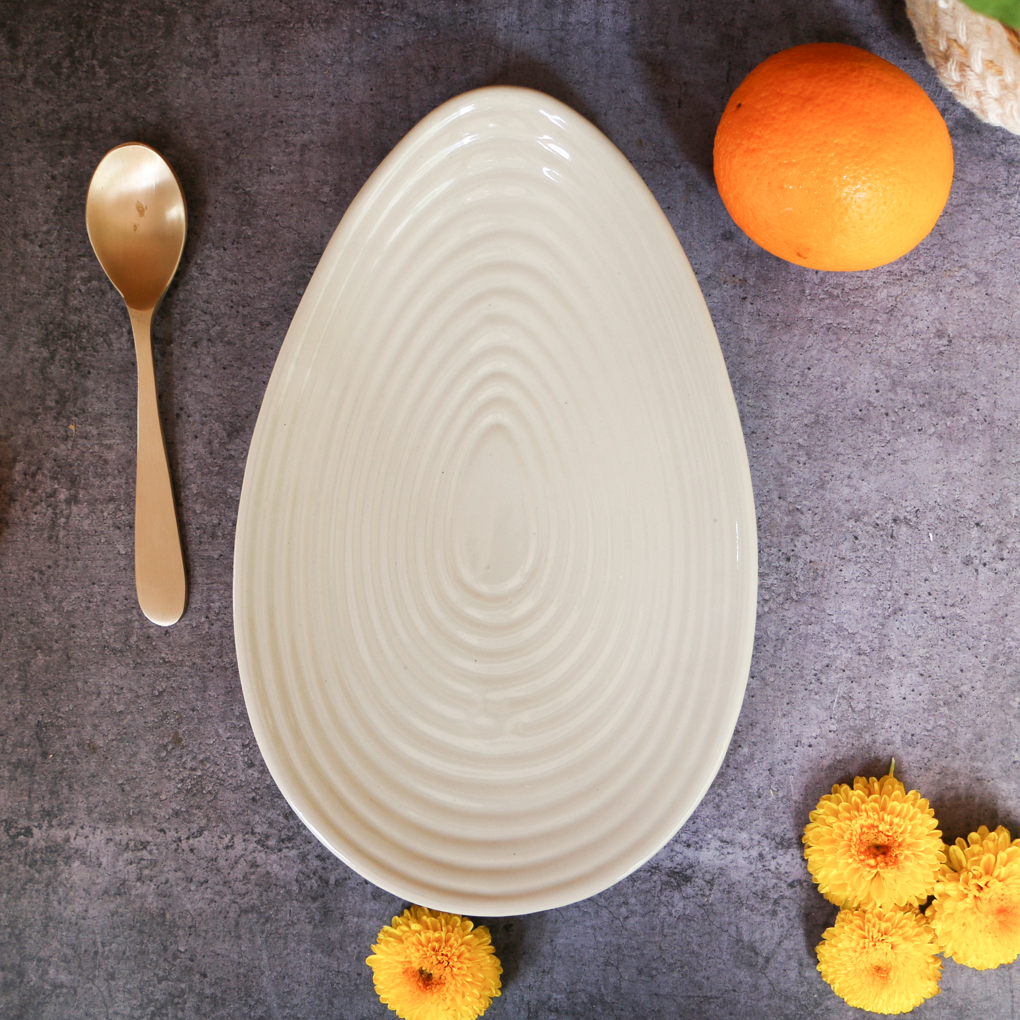 Ambi Handmade Ceramic Almond Shaped Serving Platter