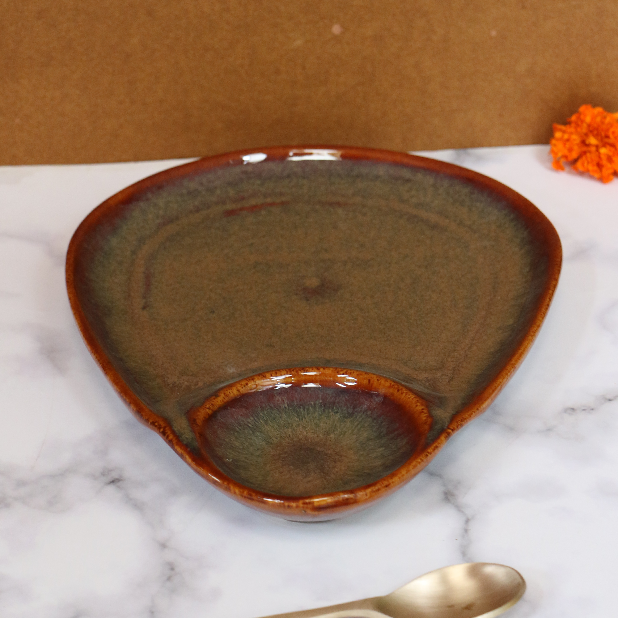 Ambi Glazed Studio Pottery Chip and Dip Platter 12 inch