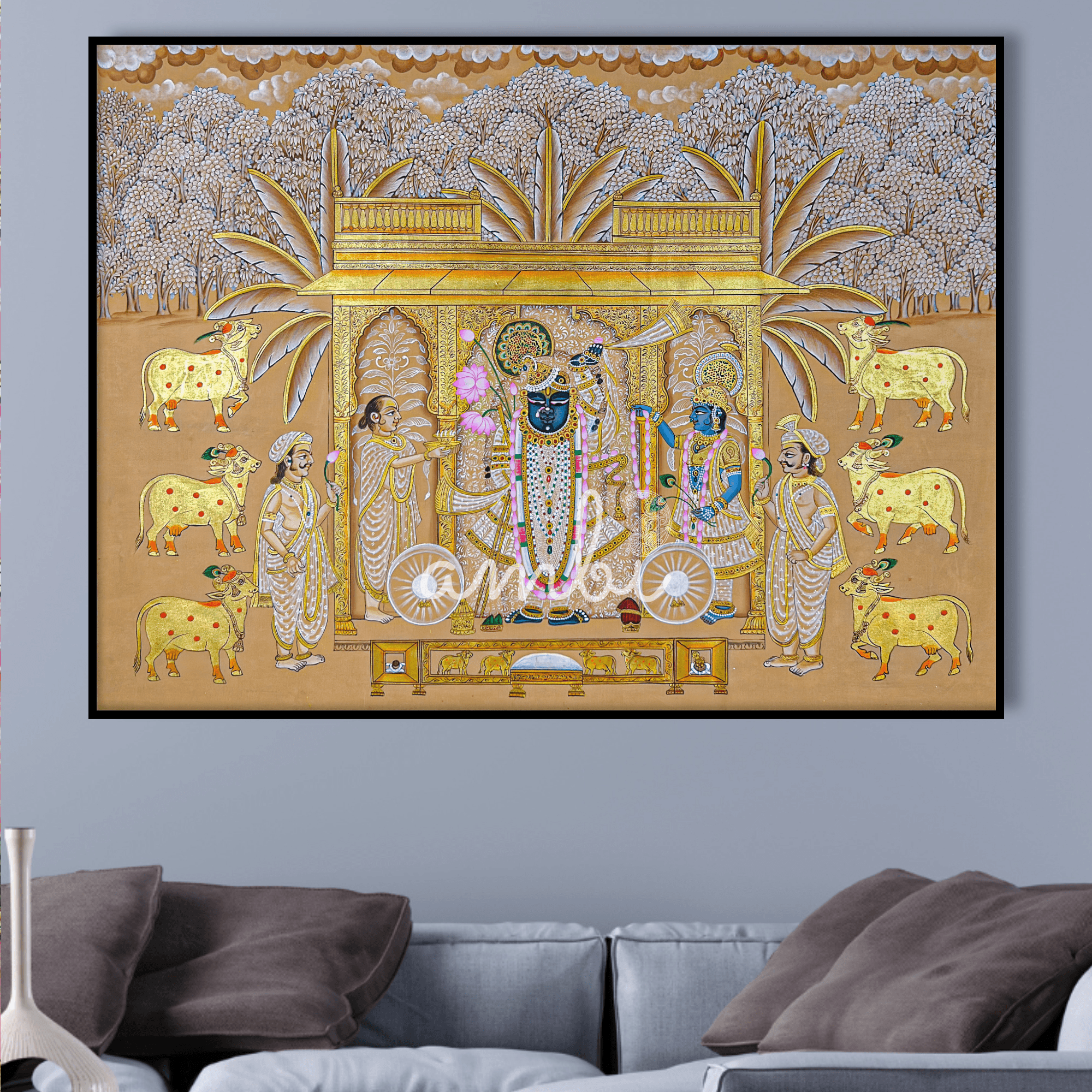 Handmade Pichwai Art - Shreenathji Silver Leaf Painting