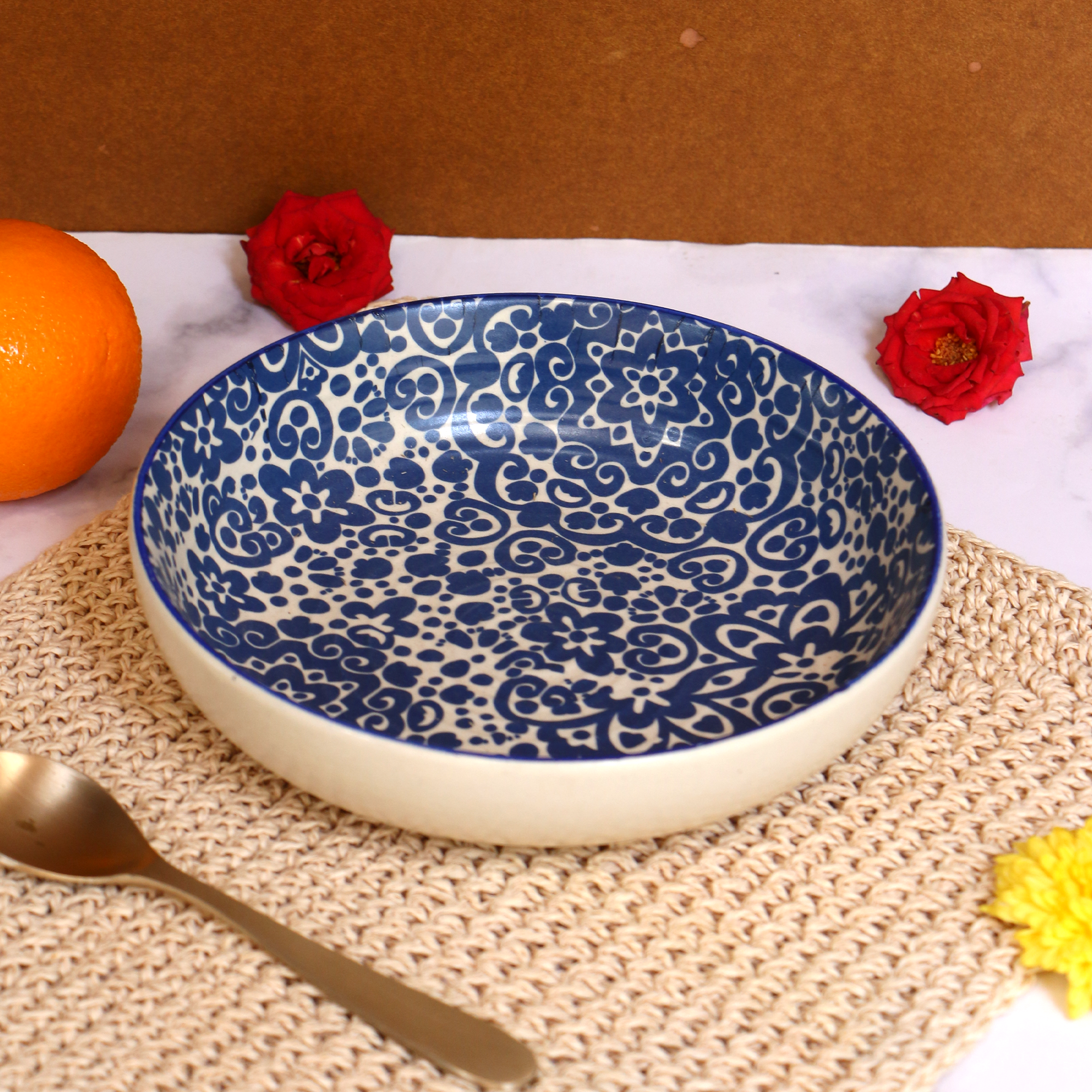 Ambi Turkish Blue Decal Flat Salad Bowl 7.5 inch