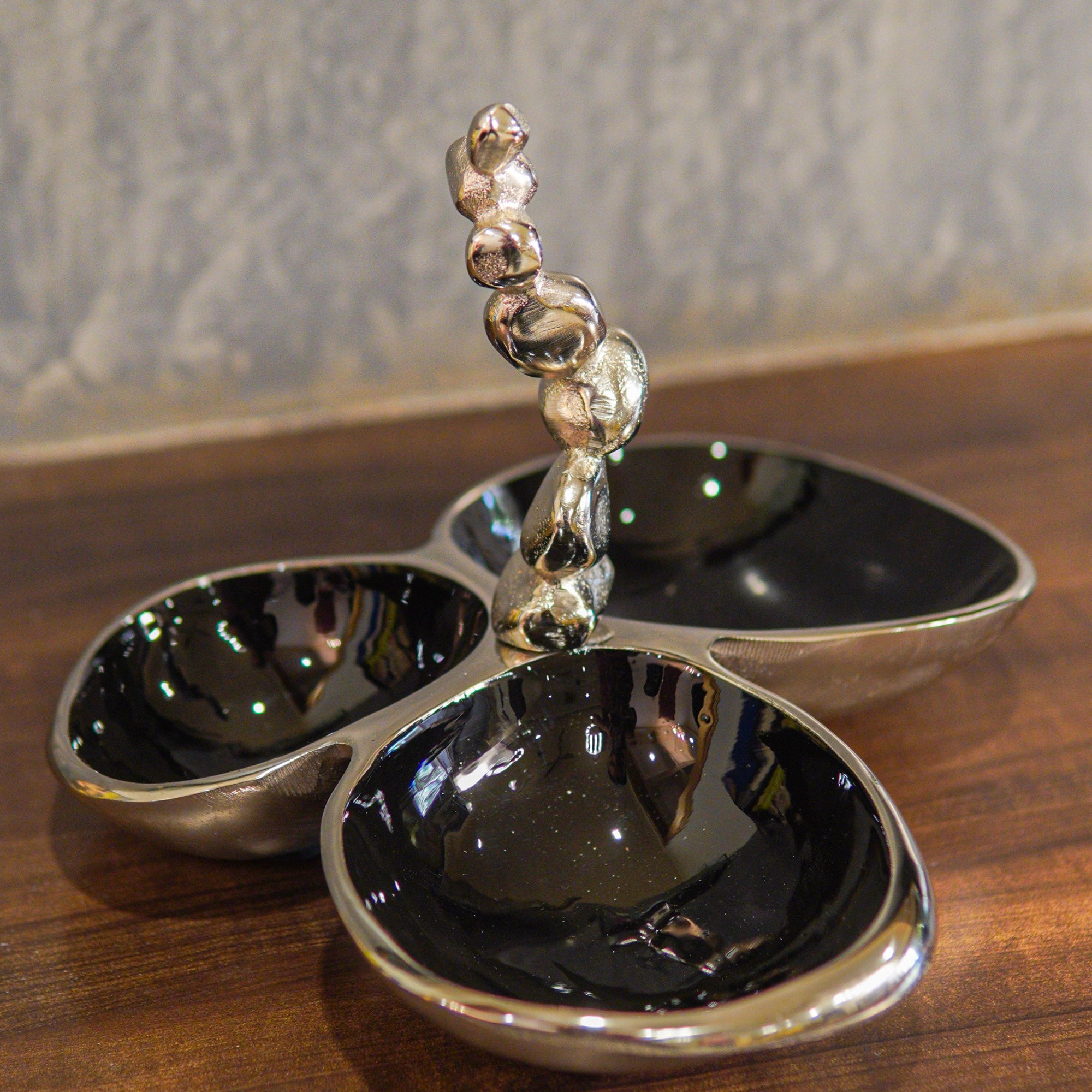 Elegant and Stylish Black Nickel Pure Brass 3 Dry Fruit Bowl Set