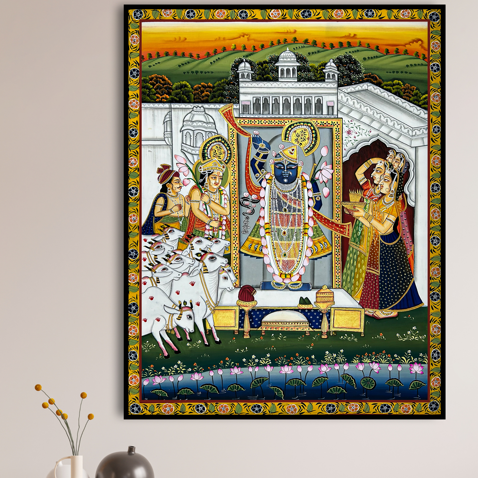 Pichwai Art - Handmade ShreenathjI, Gopis and Balram Painting