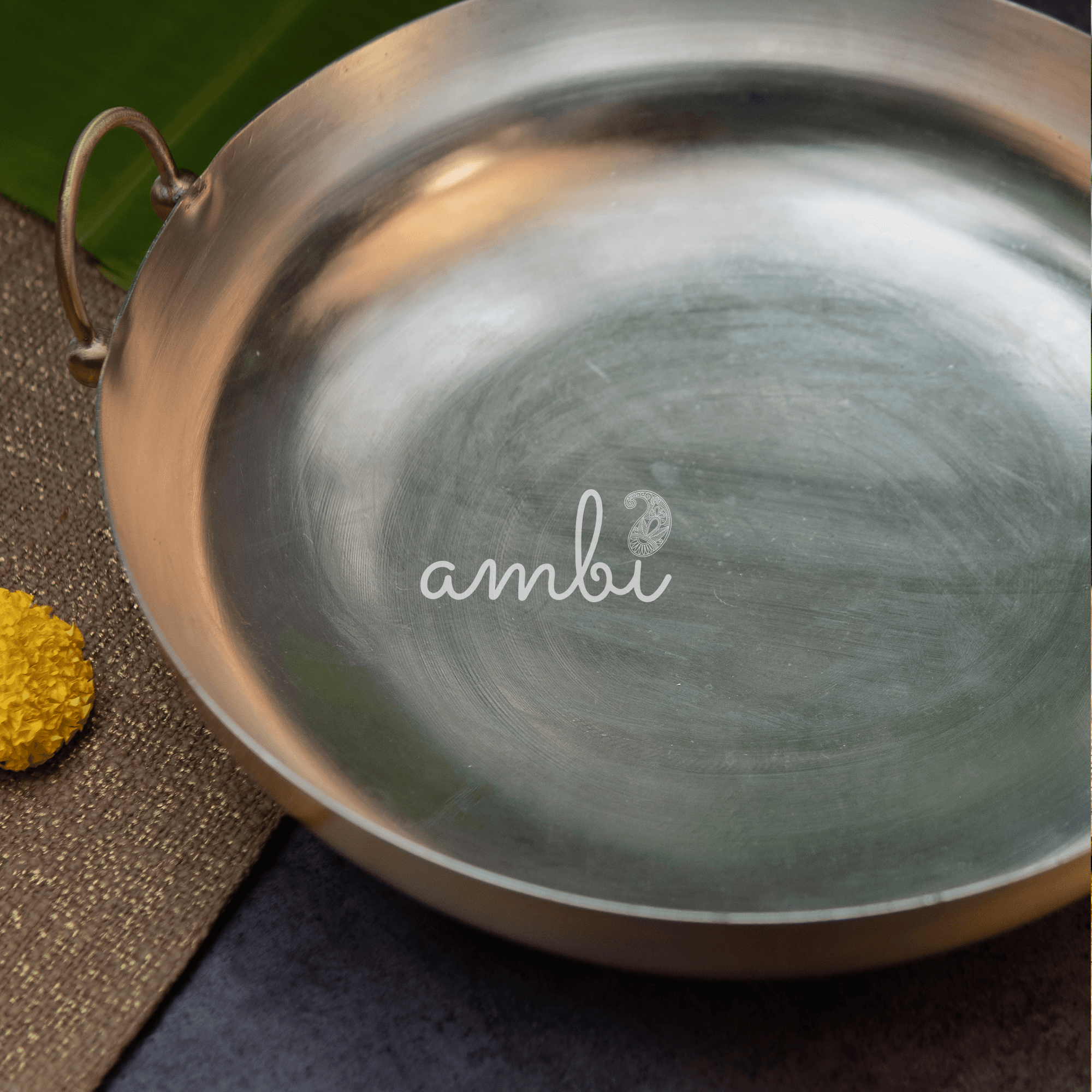 Pure Brass Heavy Base Kadhai / Kadai Large - 13 Inches Diameter