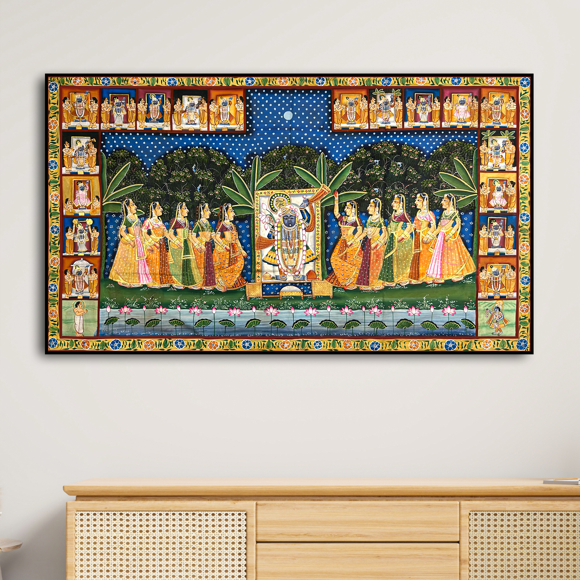 Pichwai Art - Handmade Shreenathji Sharad Purnima 24 Utsav Painting