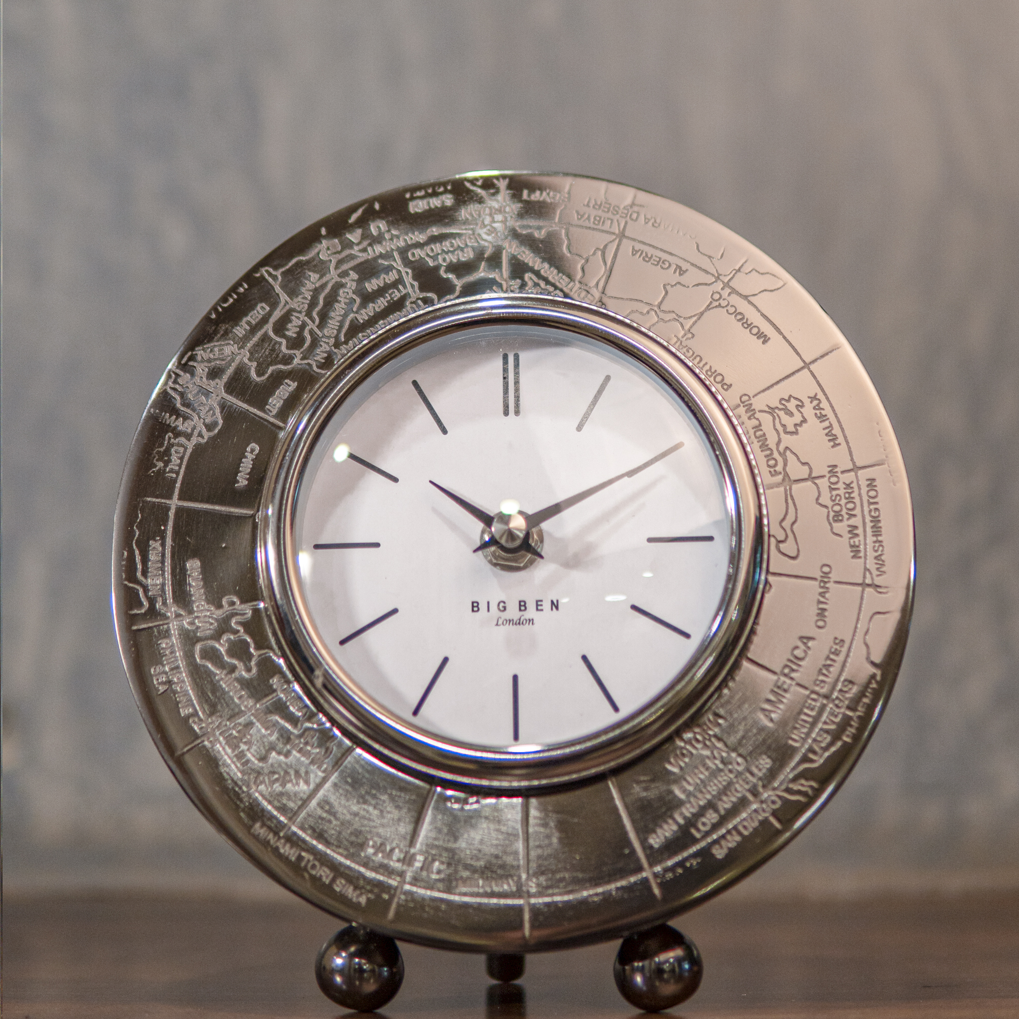 Unique Pure Brass Home Décor Map Table Clock (Silver)