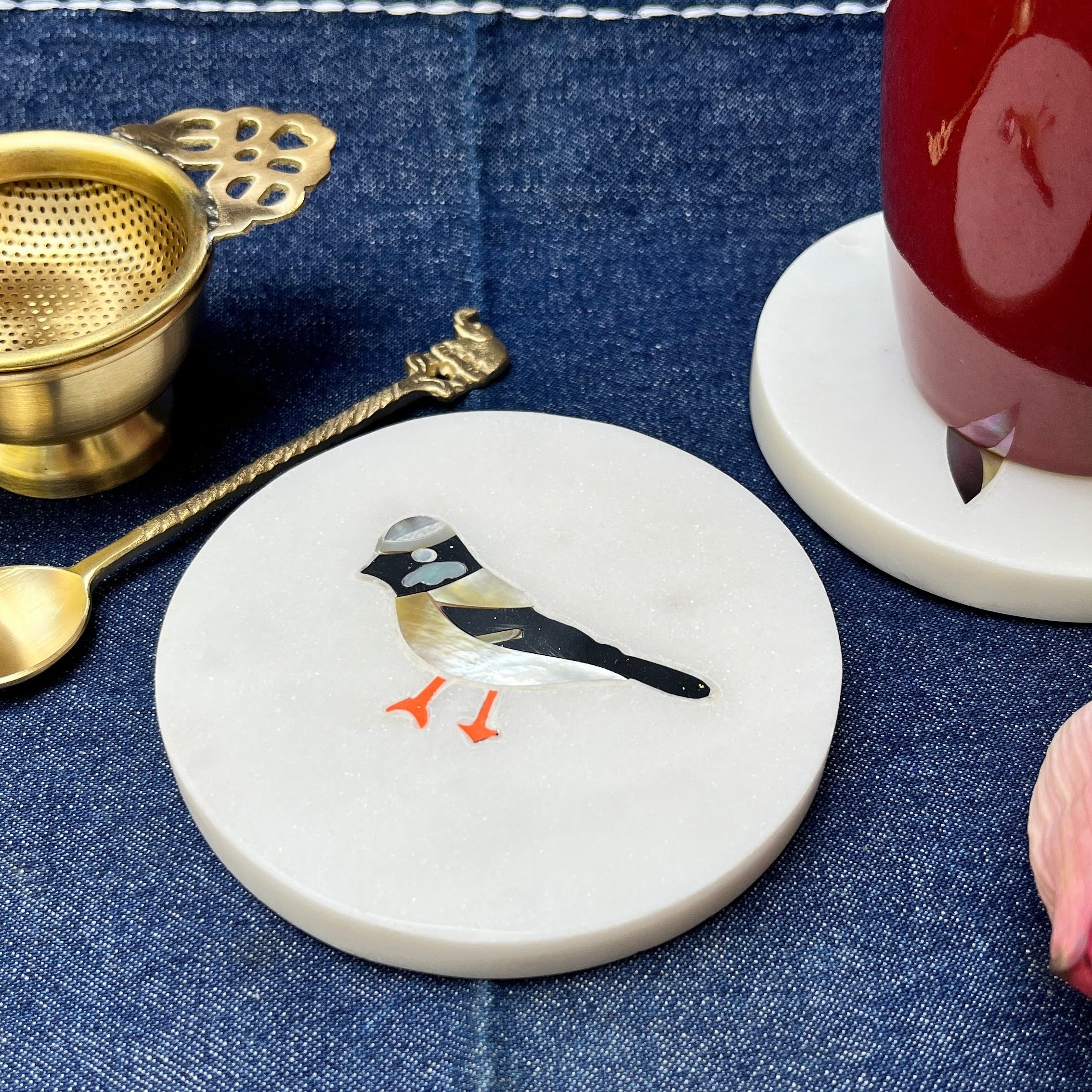 Ambi Marble Art Bulbul Coasters - Set of 2