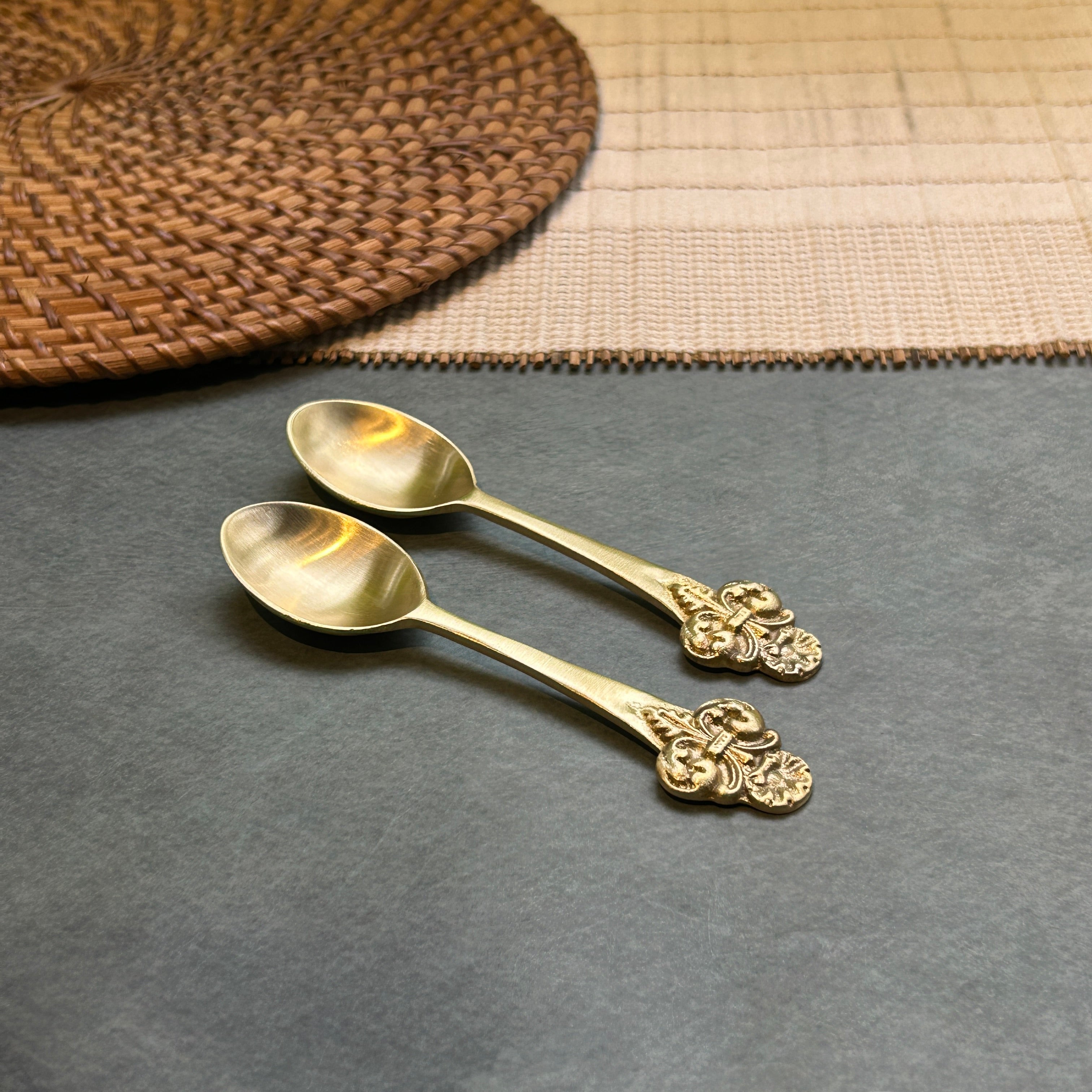AMBI Ambi Pure Brass Small Spoon with Baroque or Rococo Head Set of 2