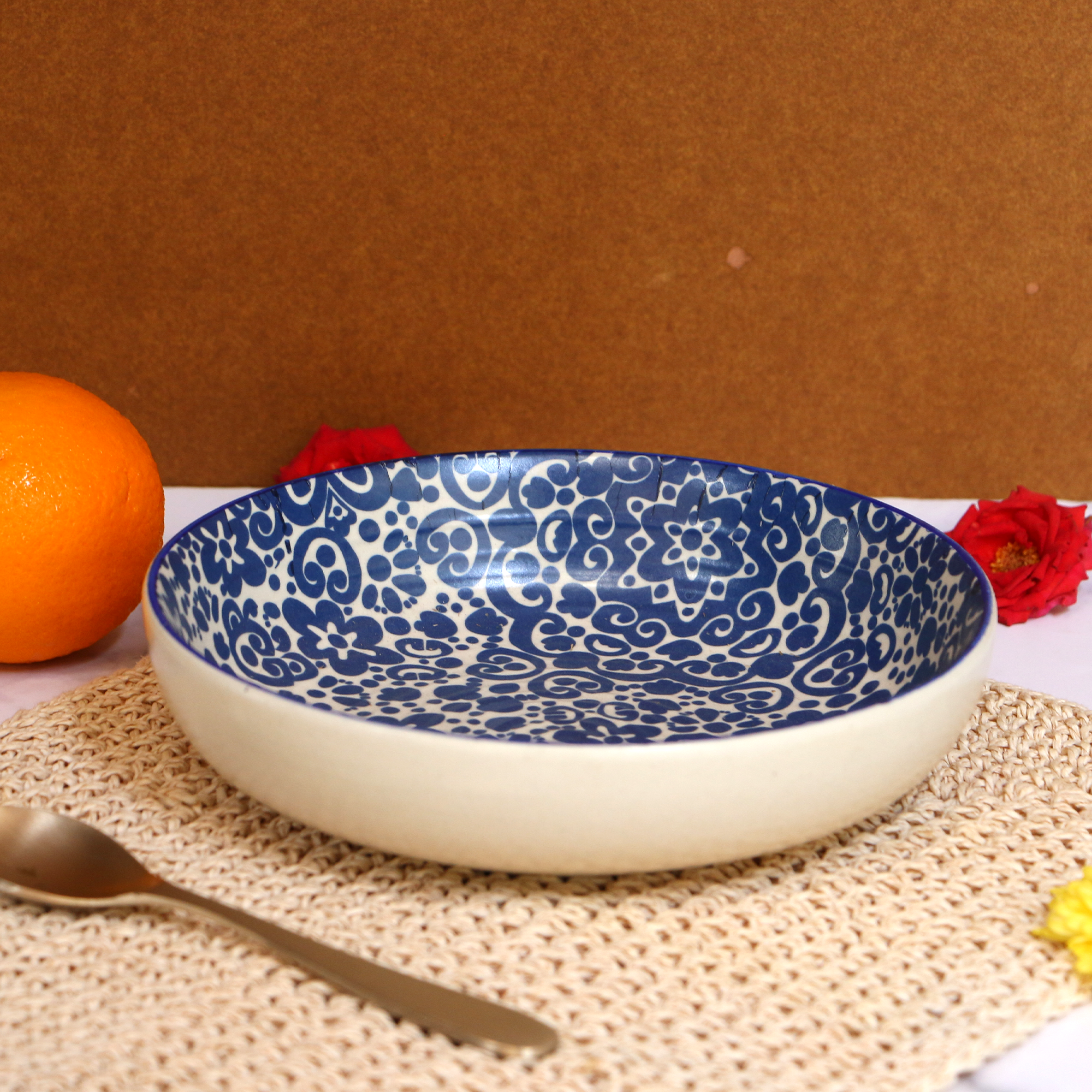 Ambi Turkish Blue Decal Flat Salad Bowl 7.5 inch