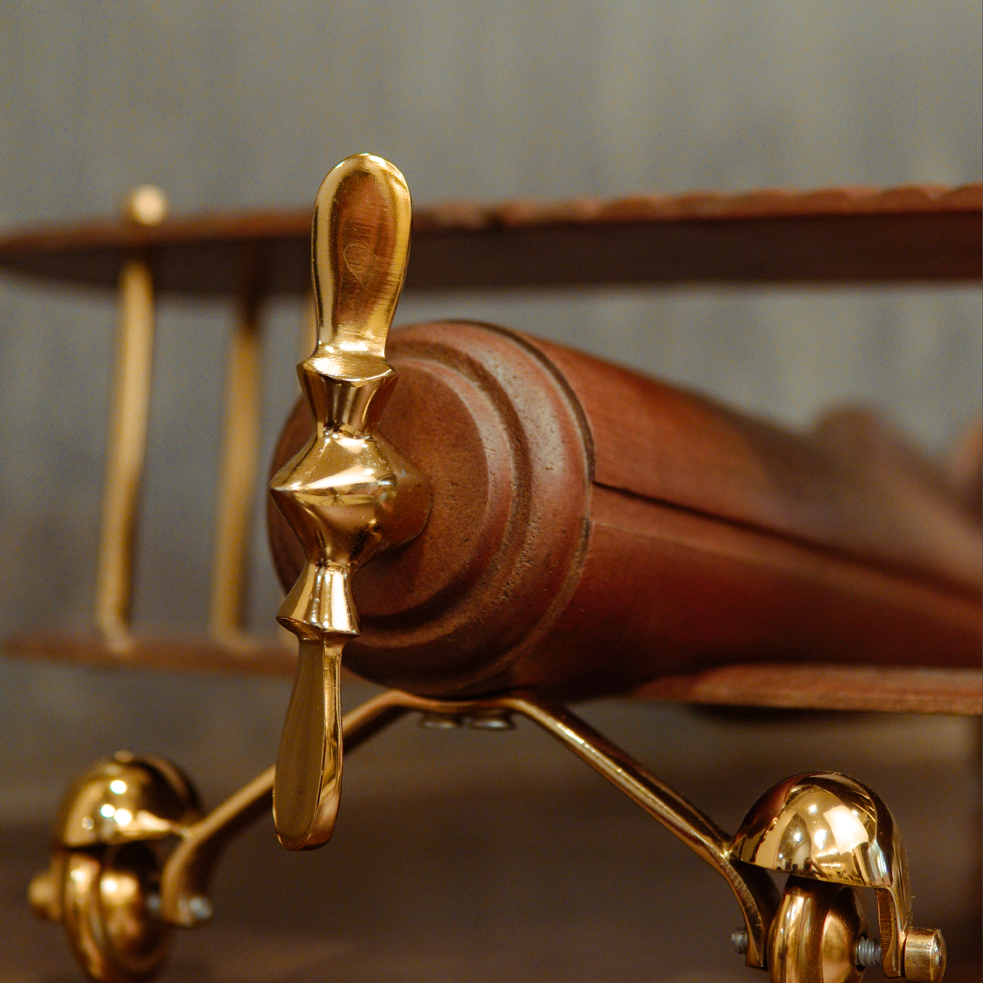 Eclectic Wood and Brass Airplane Table Art