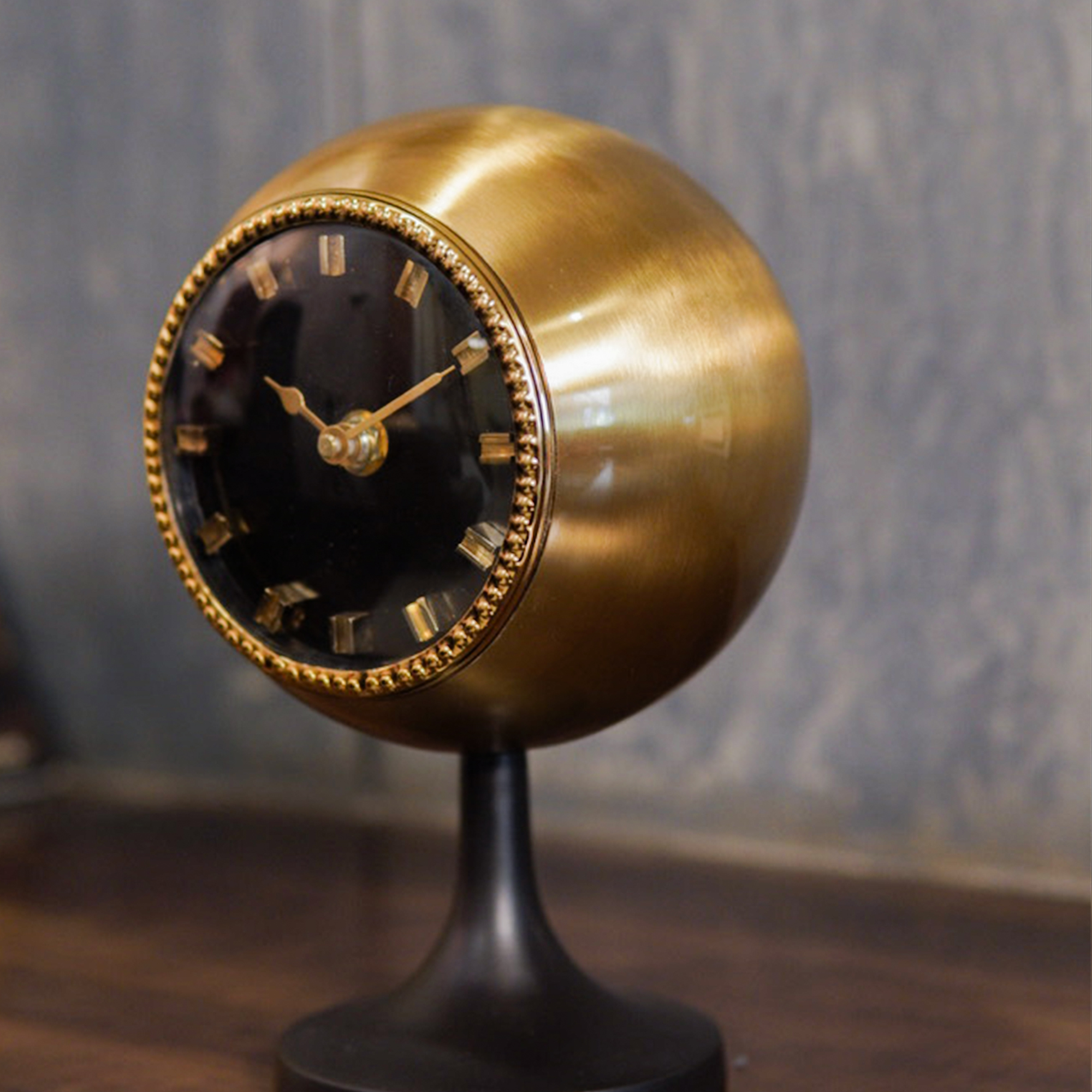 Elegant Pure Brass Home Decor Round Table Clock (Gold & Black)