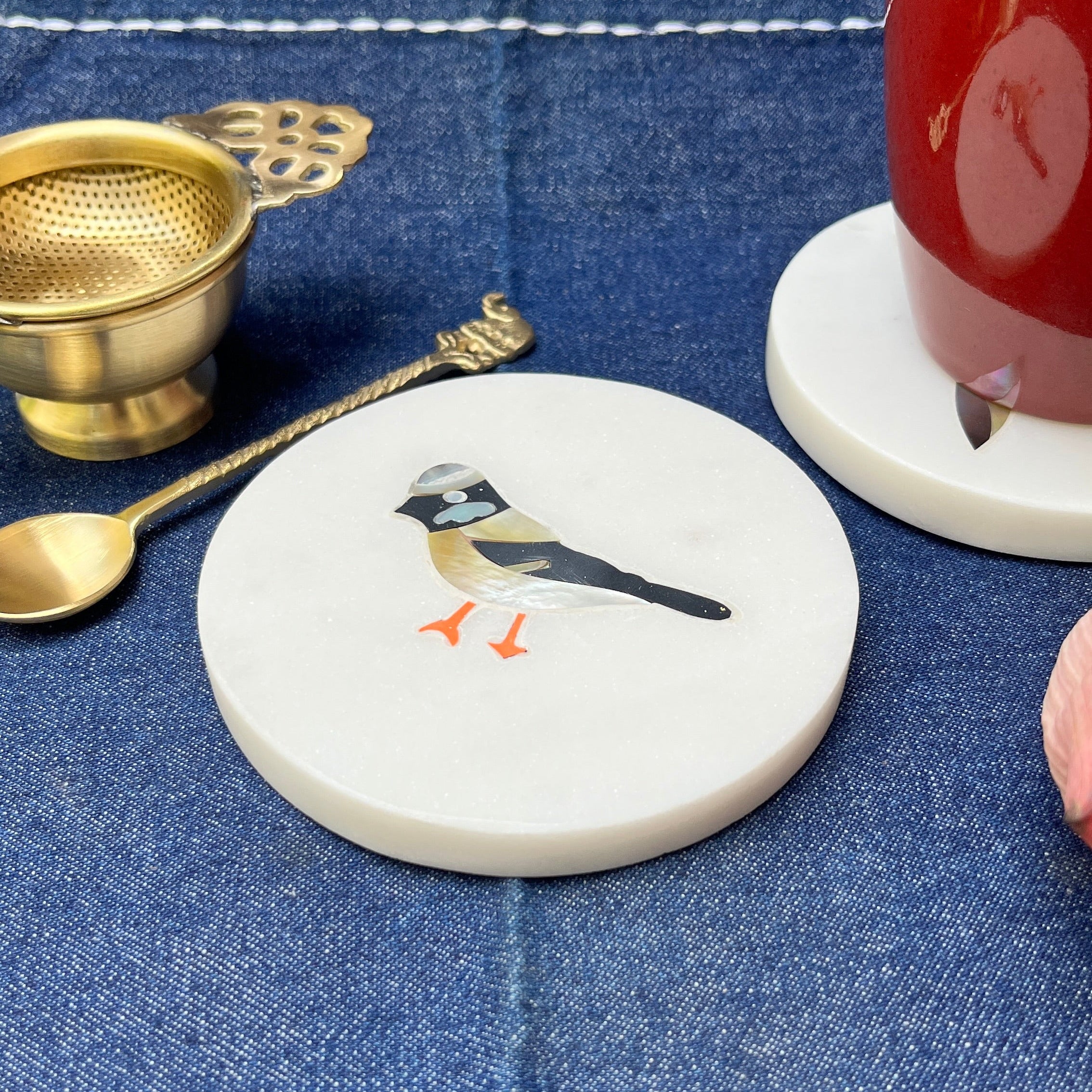 Ambi Marble Art Bulbul Coasters - Set of 2