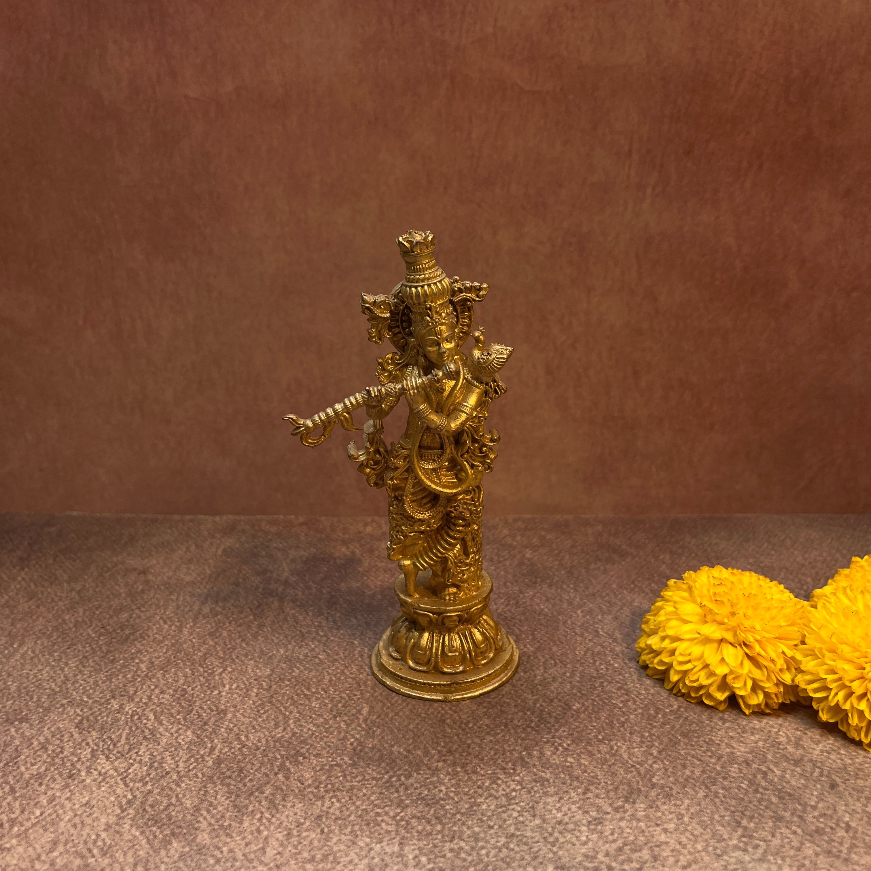AMbi Pure Brass Standing Venugopal Krishna Idol | Krishna Murti | 5 Inch- Height