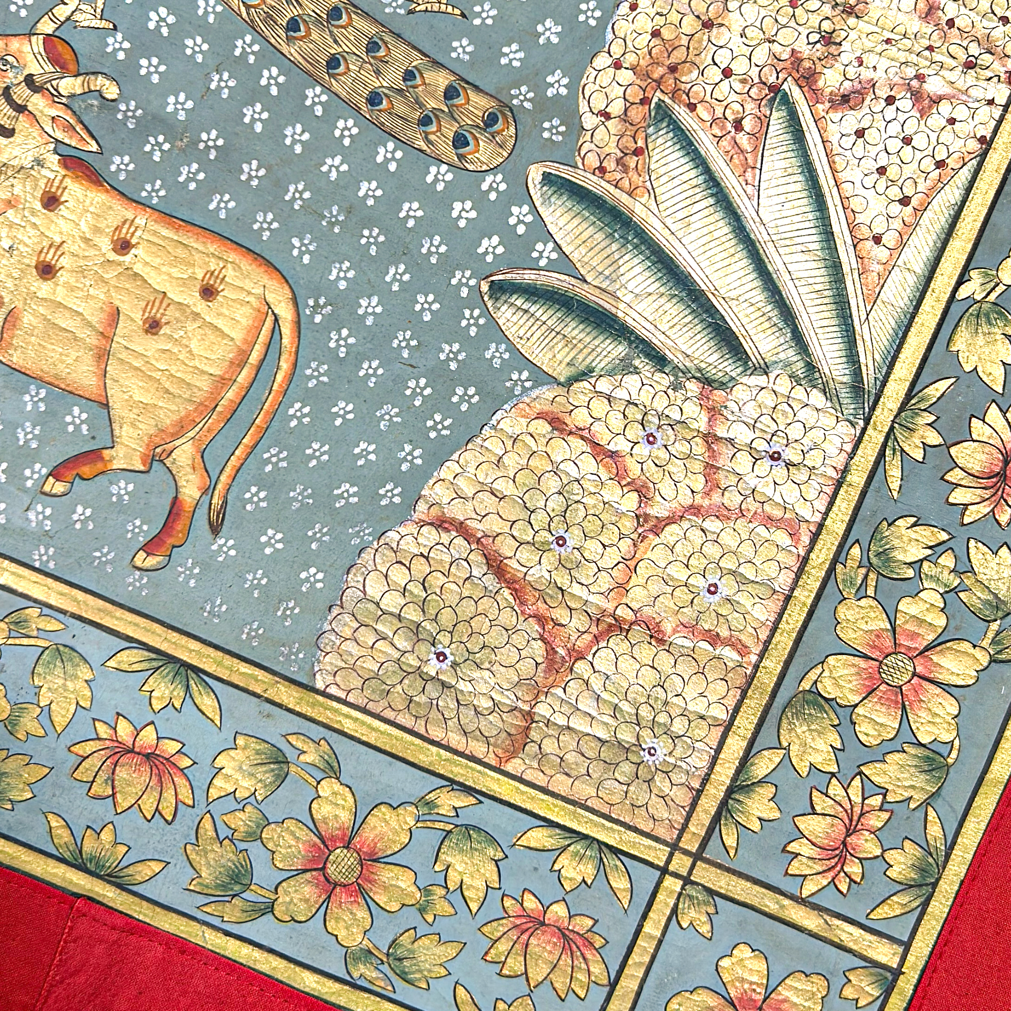 Pichwai Art - Handmade - Shreenathji with Cows and Peacocks Painting