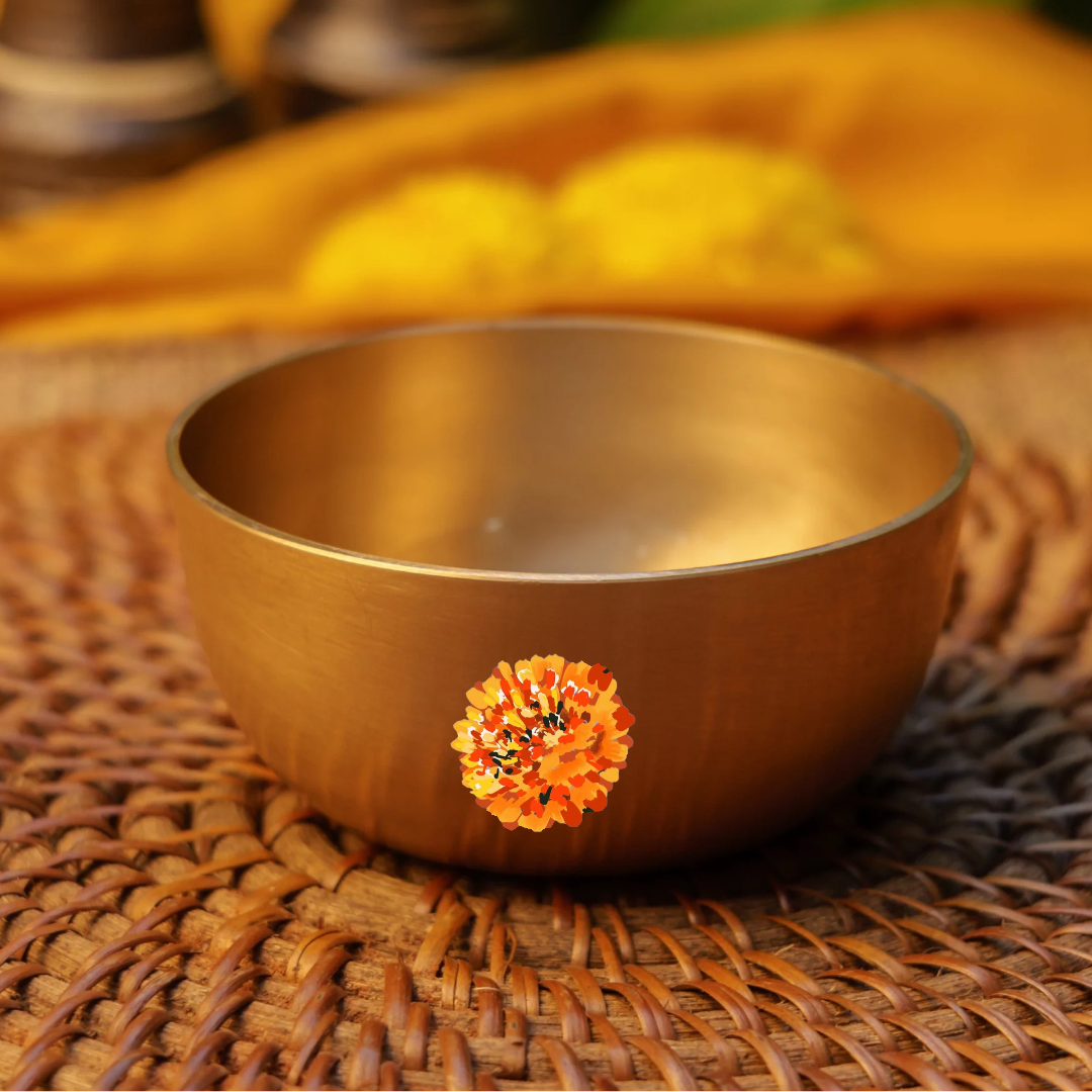 AMBI Pure 100% Lead Free Kansa Marigold Hand Painted Finish Small Katori / Bowl - 3.5 inches (120 Gms)