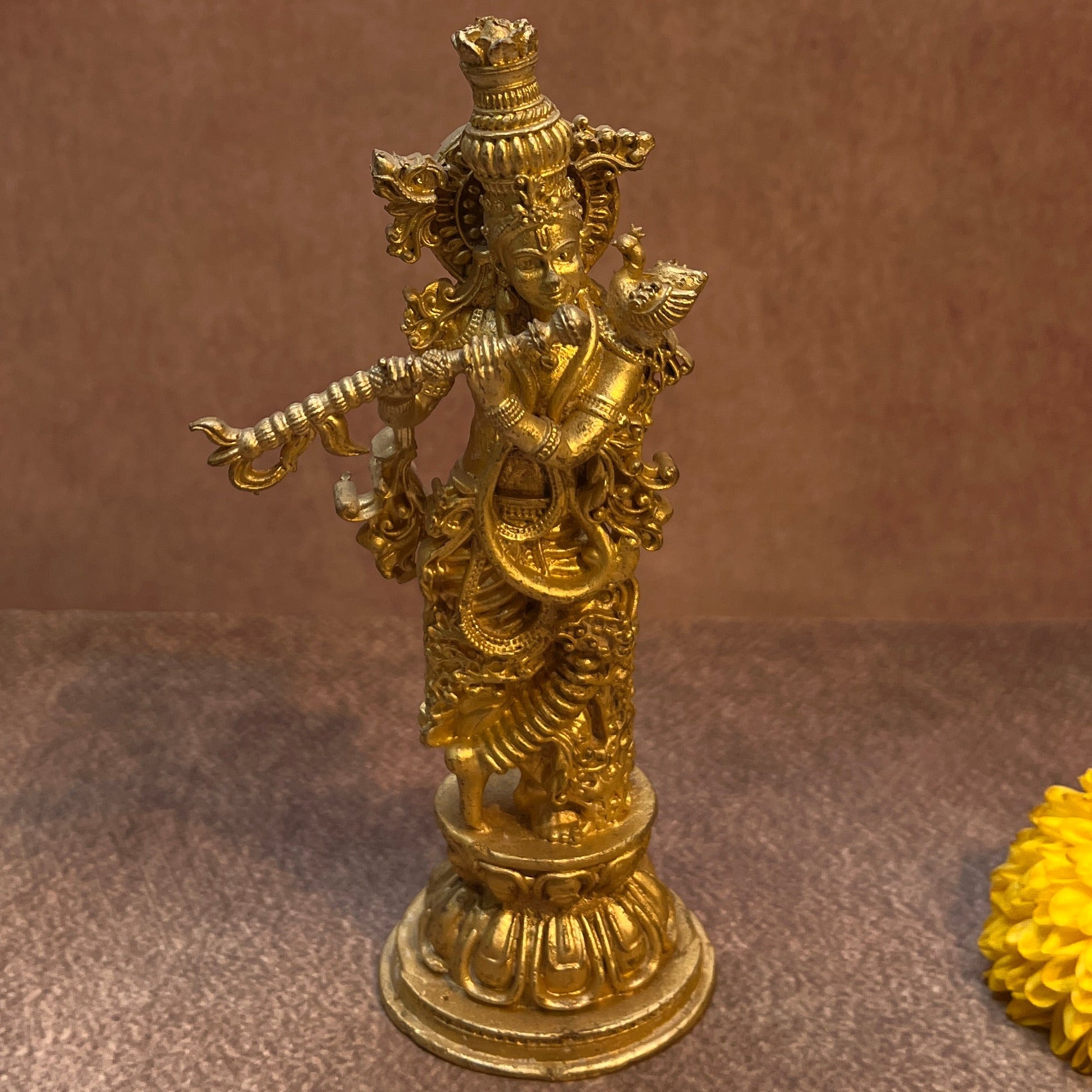AMbi Pure Brass Standing Venugopal Krishna Idol | Krishna Murti | 5 Inch- Height