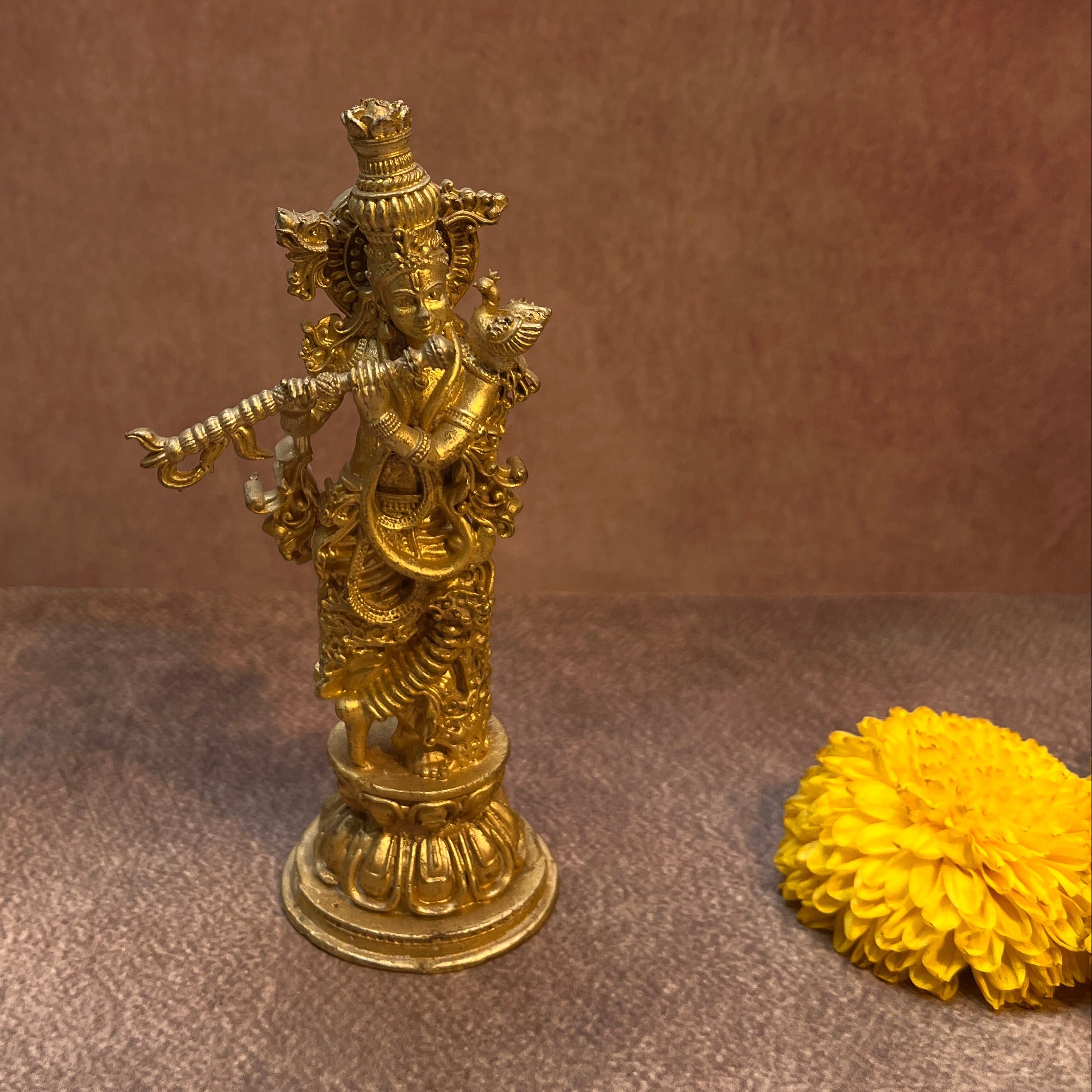 AMbi Pure Brass Standing Venugopal Krishna Idol | Krishna Murti | 5 Inch- Height