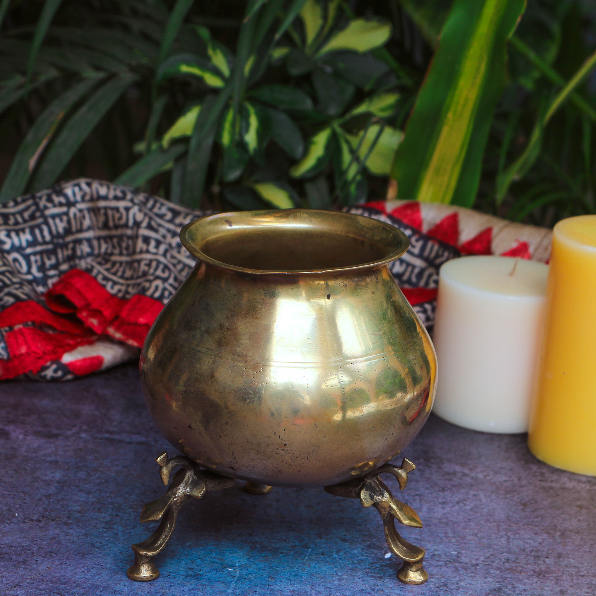 Handcrafted Elegant Vintage Brass Lota With Legs - Very Heavy Base