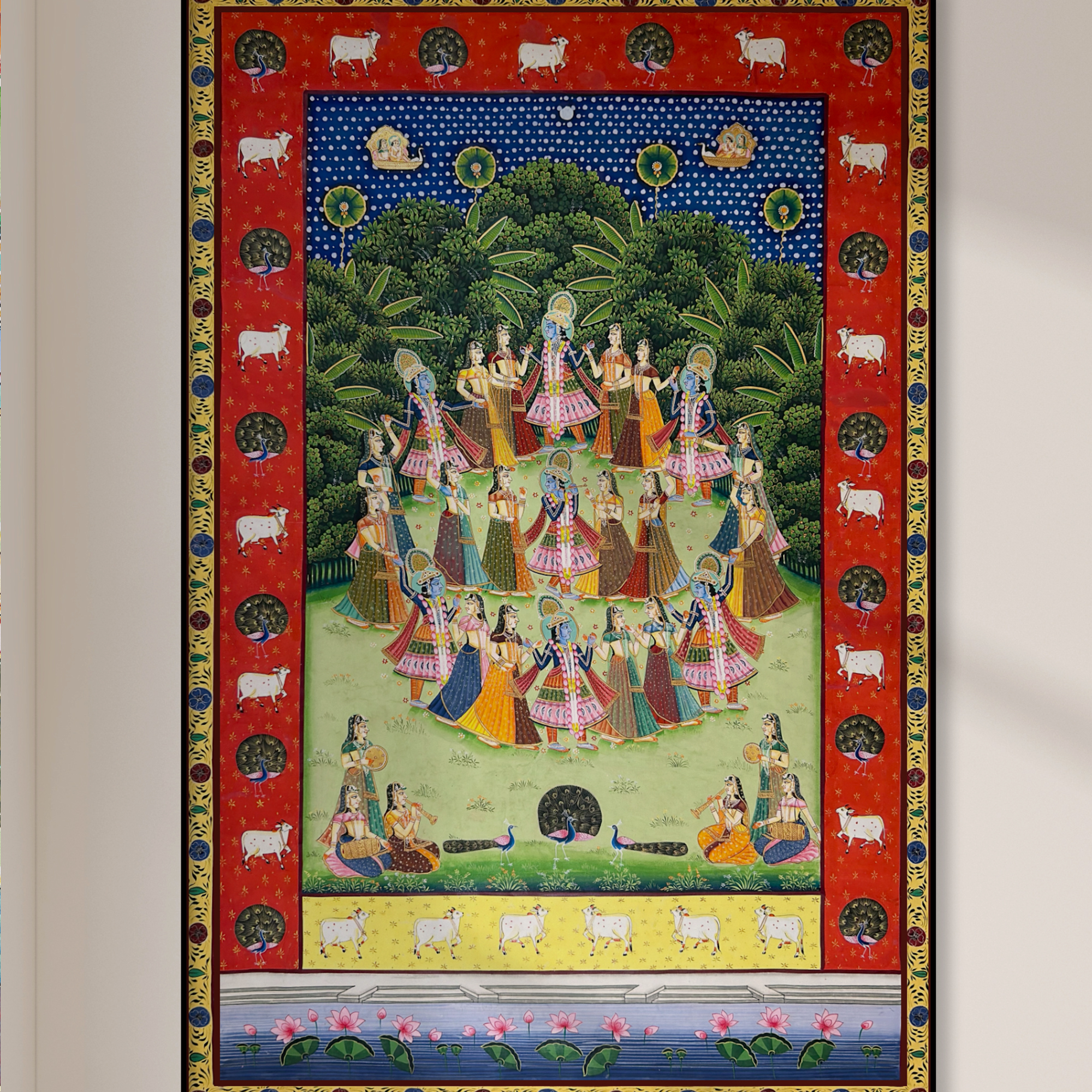 Pichwai Art - Hand Painted Shreenathji Raasleela Painting