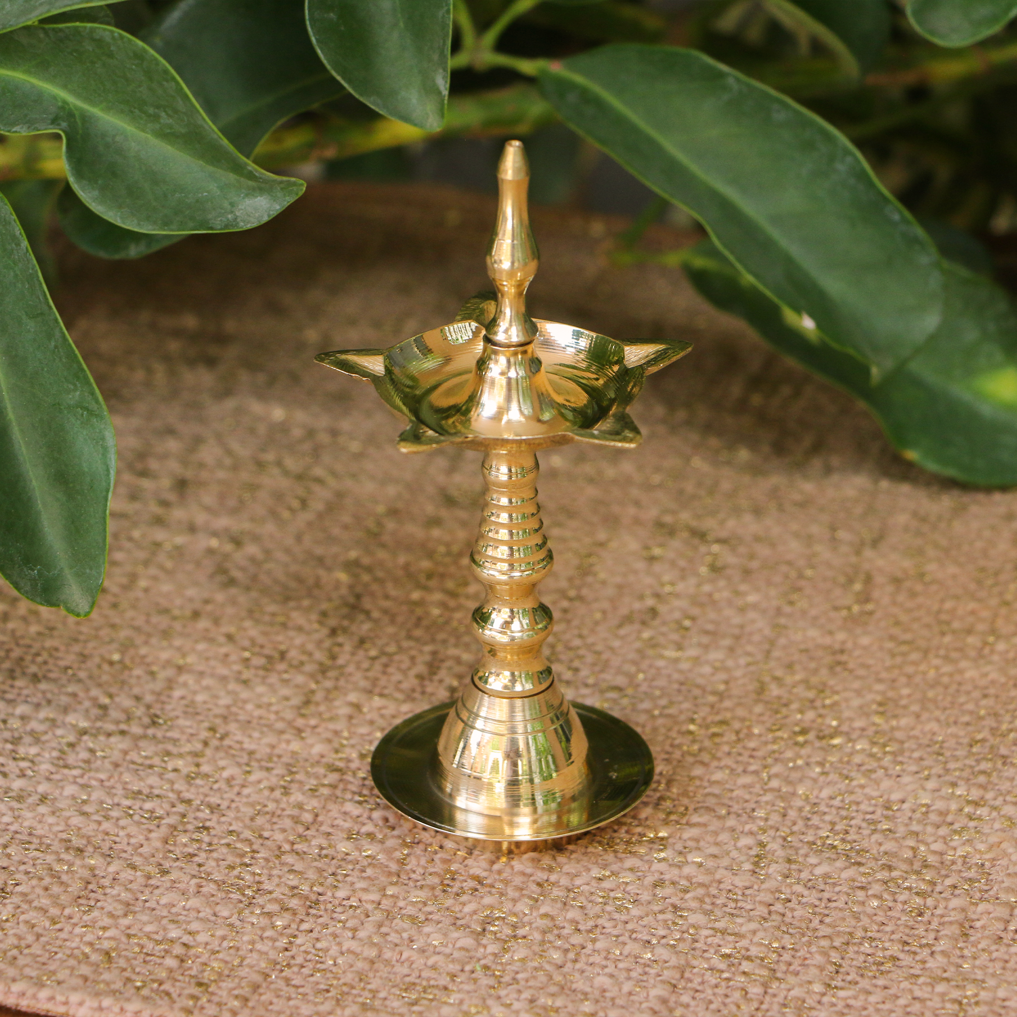 100% Pure Brass Kerala Pooja Deepam / Deepak - 5 Baati Small