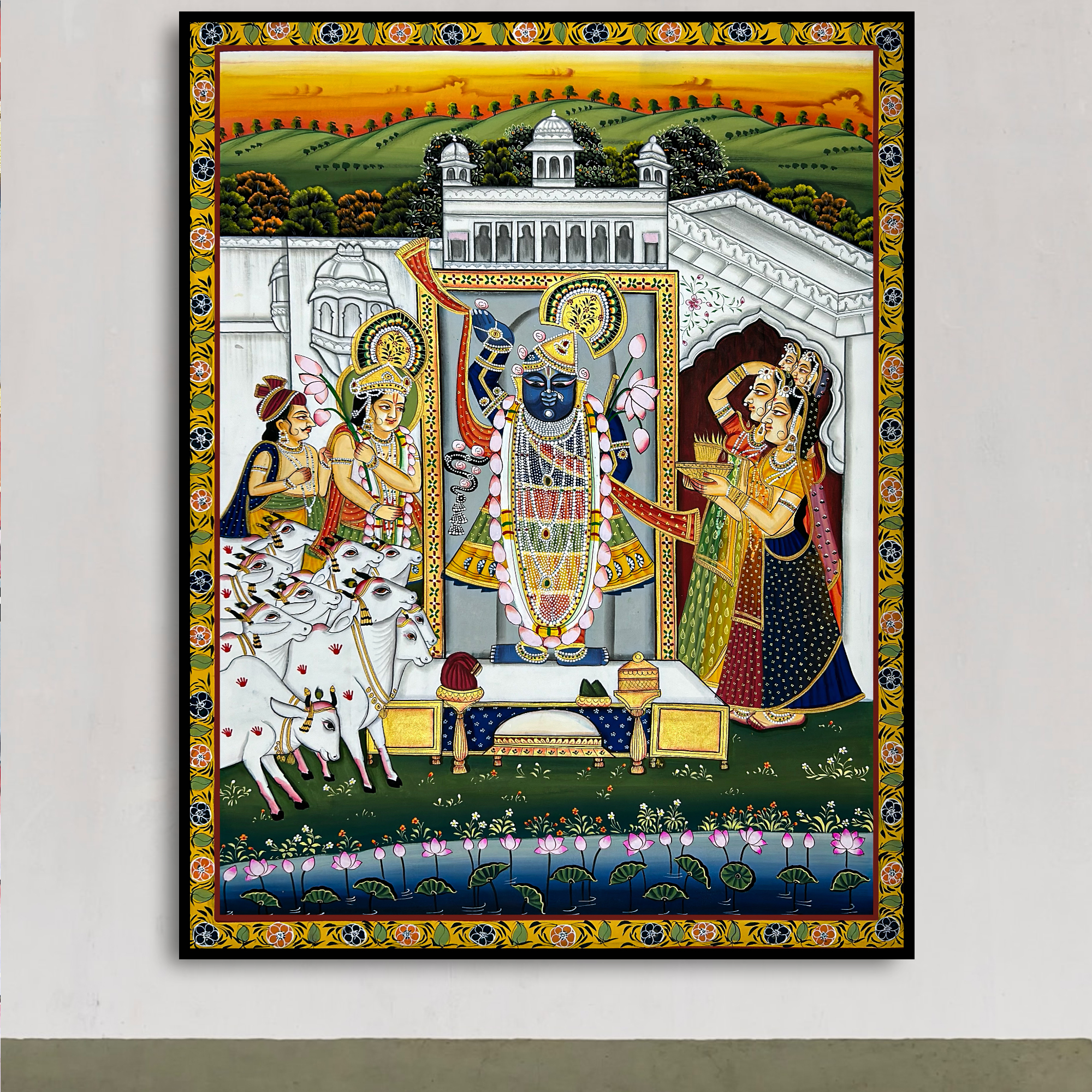 Pichwai Art - Handmade ShreenathjI, Gopis and Balram Painting