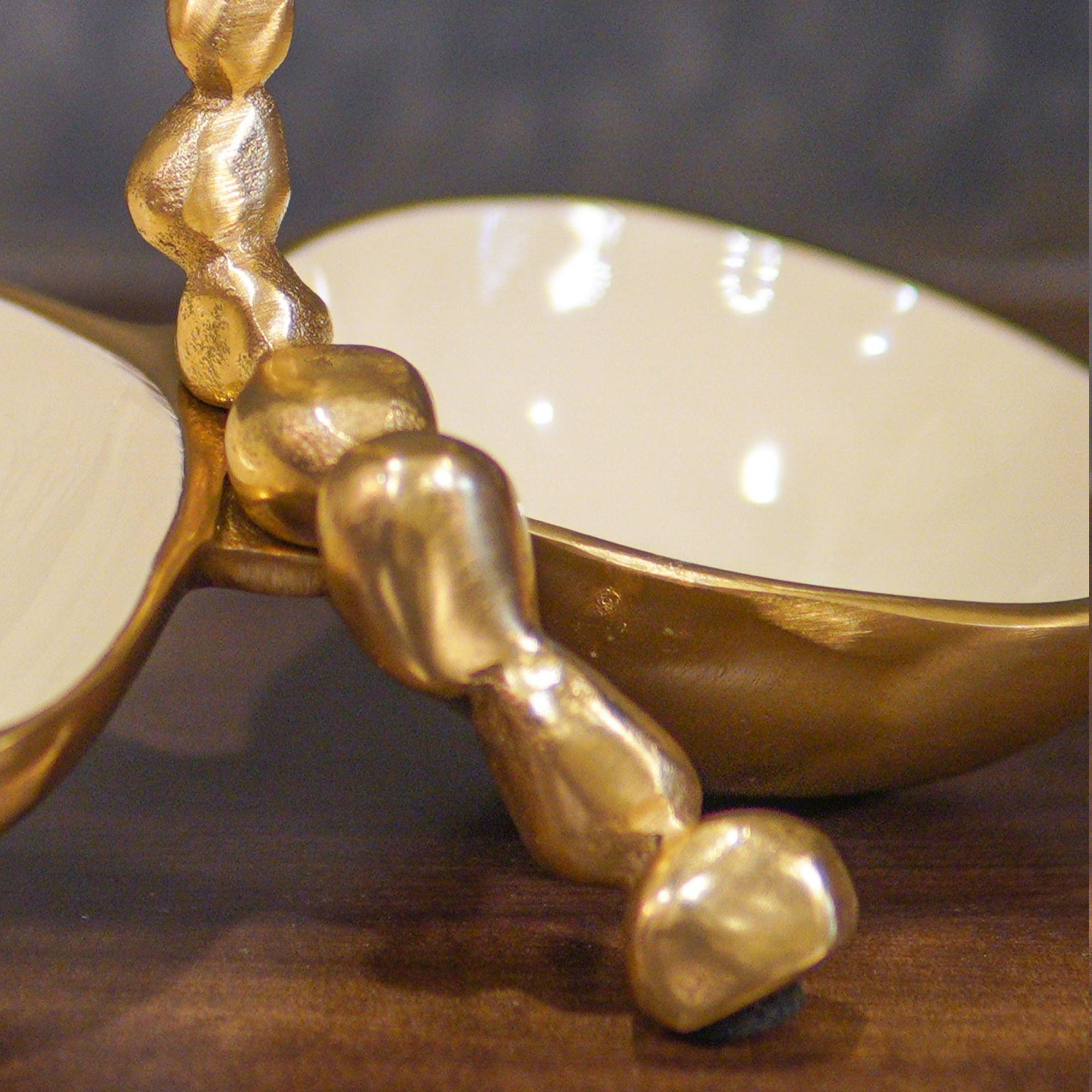 Elegant Pure Brass Gold Dry fruit Bowl Set (2 Bowls) - White