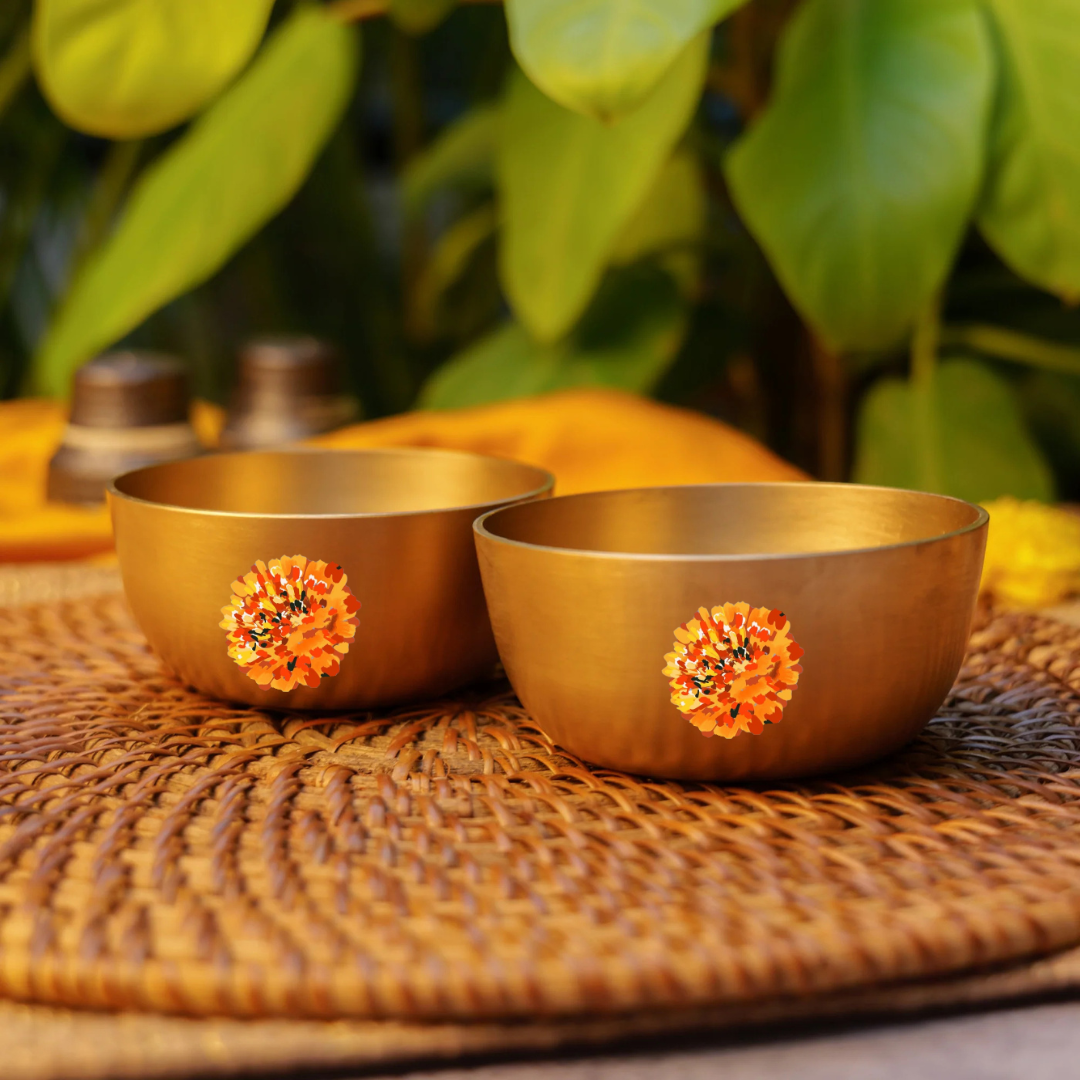 AMBI Pure 100% Lead Free Kansa Marigold Hand Painted Finish Small Katori / Bowl - 3.5 inches (120 Gms)