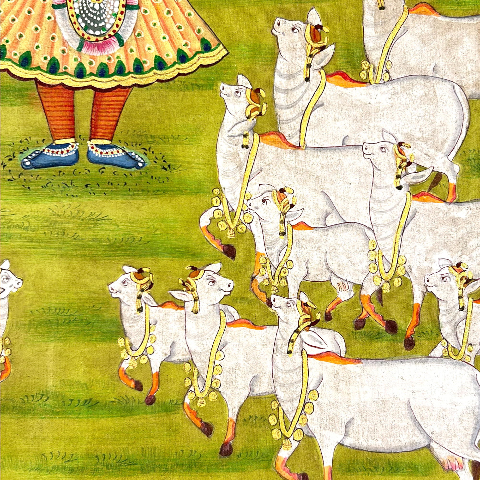 Pichwai Art - Handmade Shreenathji Cows Gopasthmi Pichwai Painting