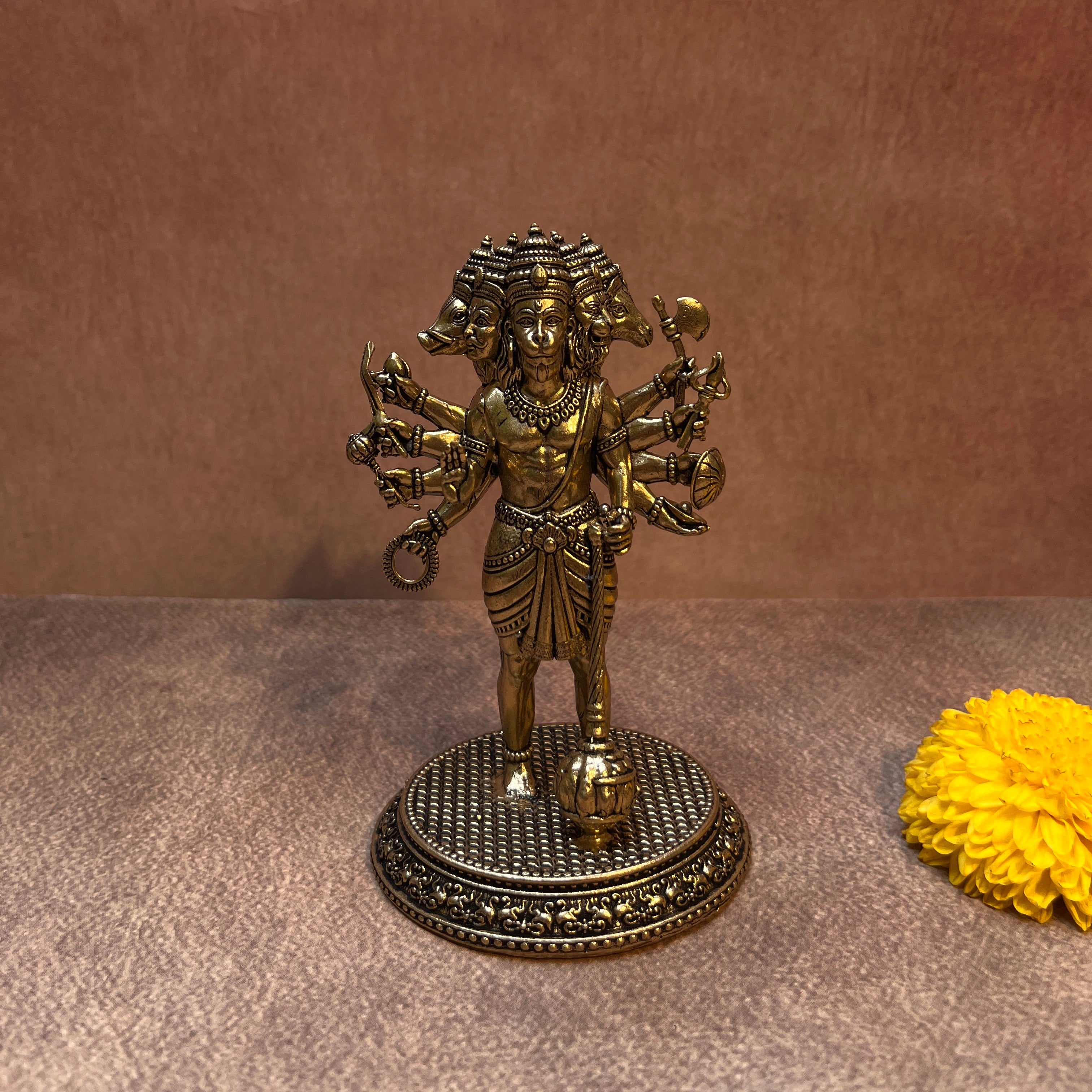 Ambi Pure Brass Panchamukhi Hanuman Idol | Five-Faced Murti | - 4.5 Inch Height