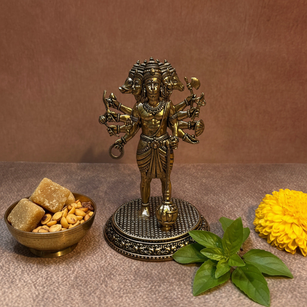 Ambi Pure Brass Panchamukhi Hanuman Idol | Five-Faced Murti | - 4.5 Inch Height