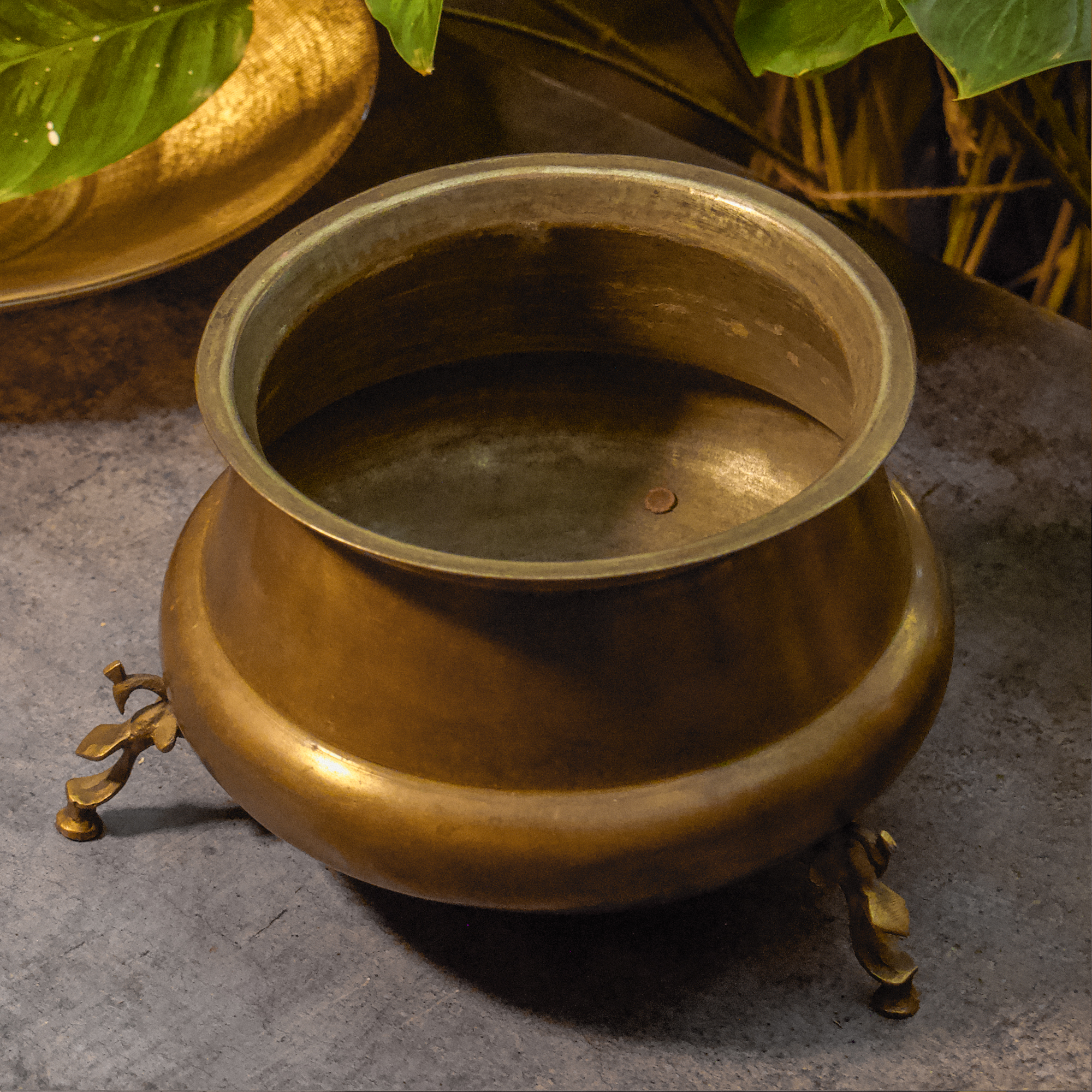 Handcrafted Vintage Elevated Brass Culinary Vessel