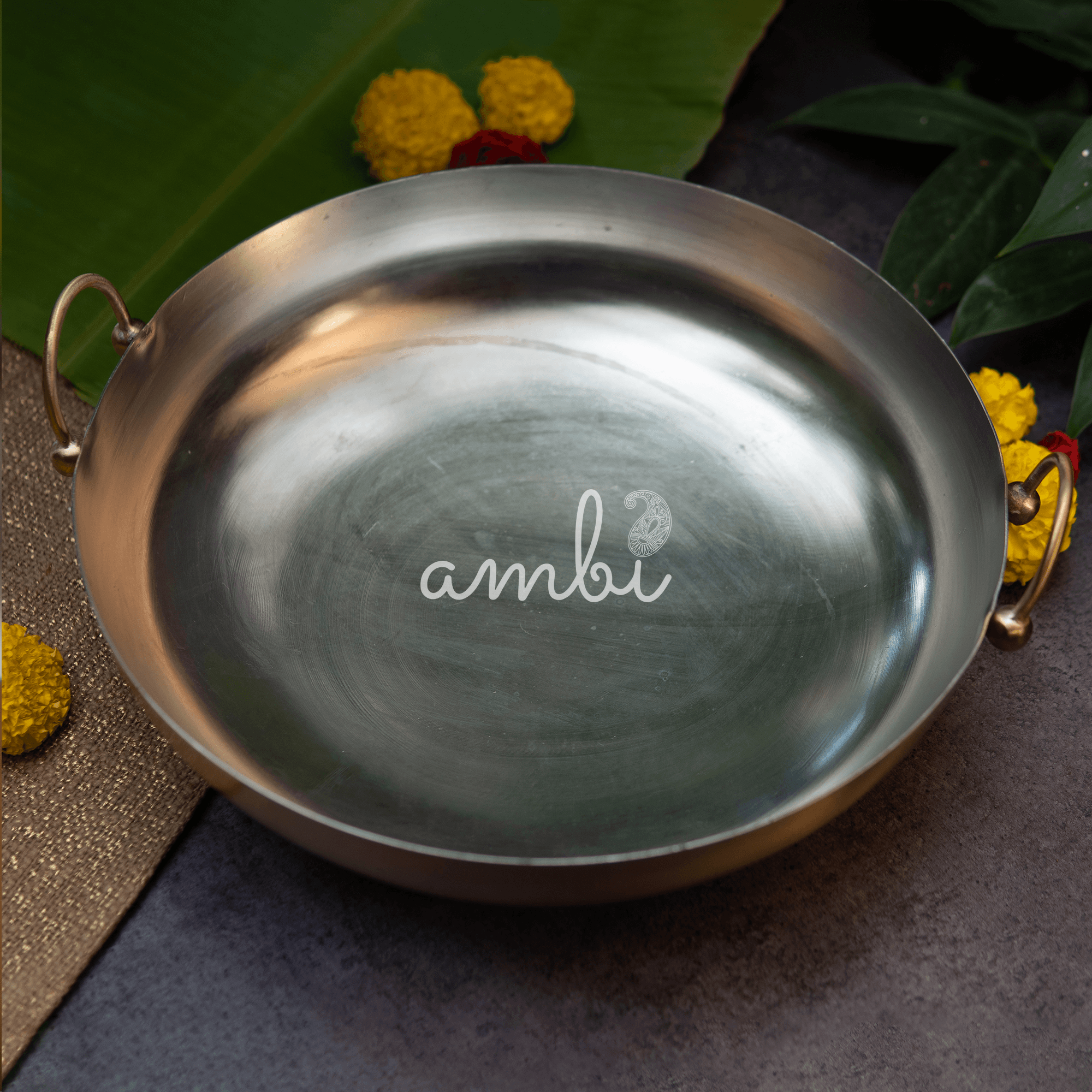 Pure Brass Heavy Base Kadhai / Kadai Large - 13 Inches Diameter