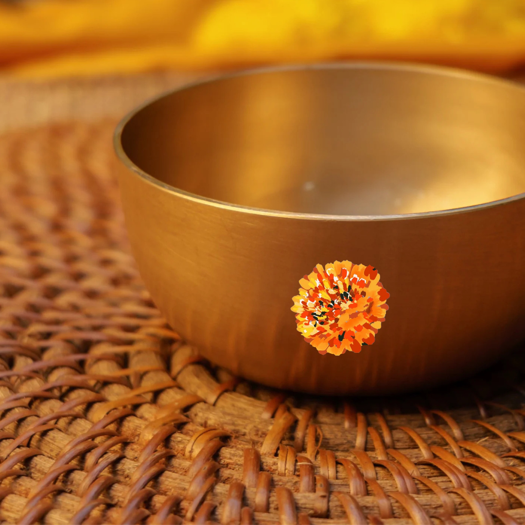AMBI Pure 100% Lead Free Kansa Marigold Hand Painted Finish Small Katori / Bowl - 3.5 inches (120 Gms)