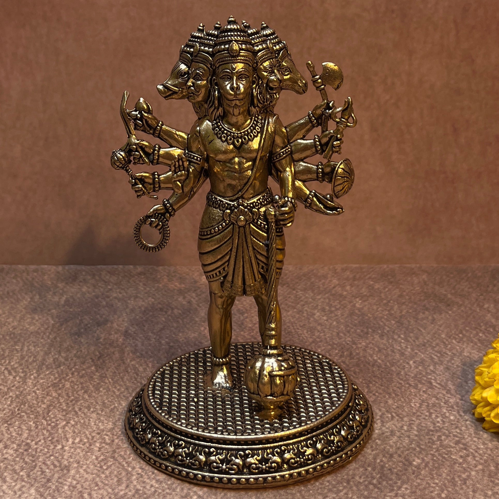 Ambi Pure Brass Panchamukhi Hanuman Idol | Five-Faced Murti | - 4.5 Inch Height