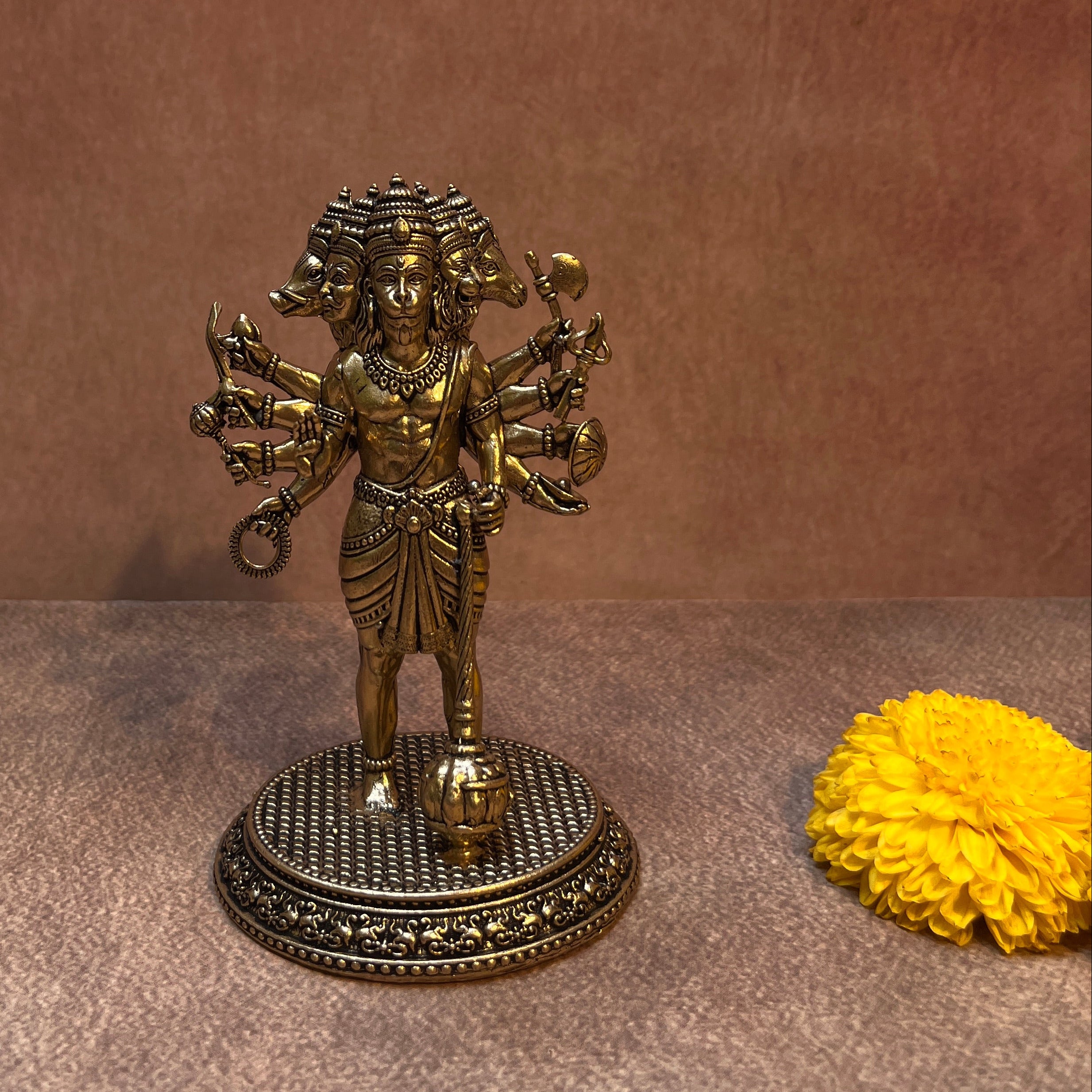 Ambi Pure Brass Panchamukhi Hanuman Idol | Five-Faced Murti | - 4.5 Inch Height