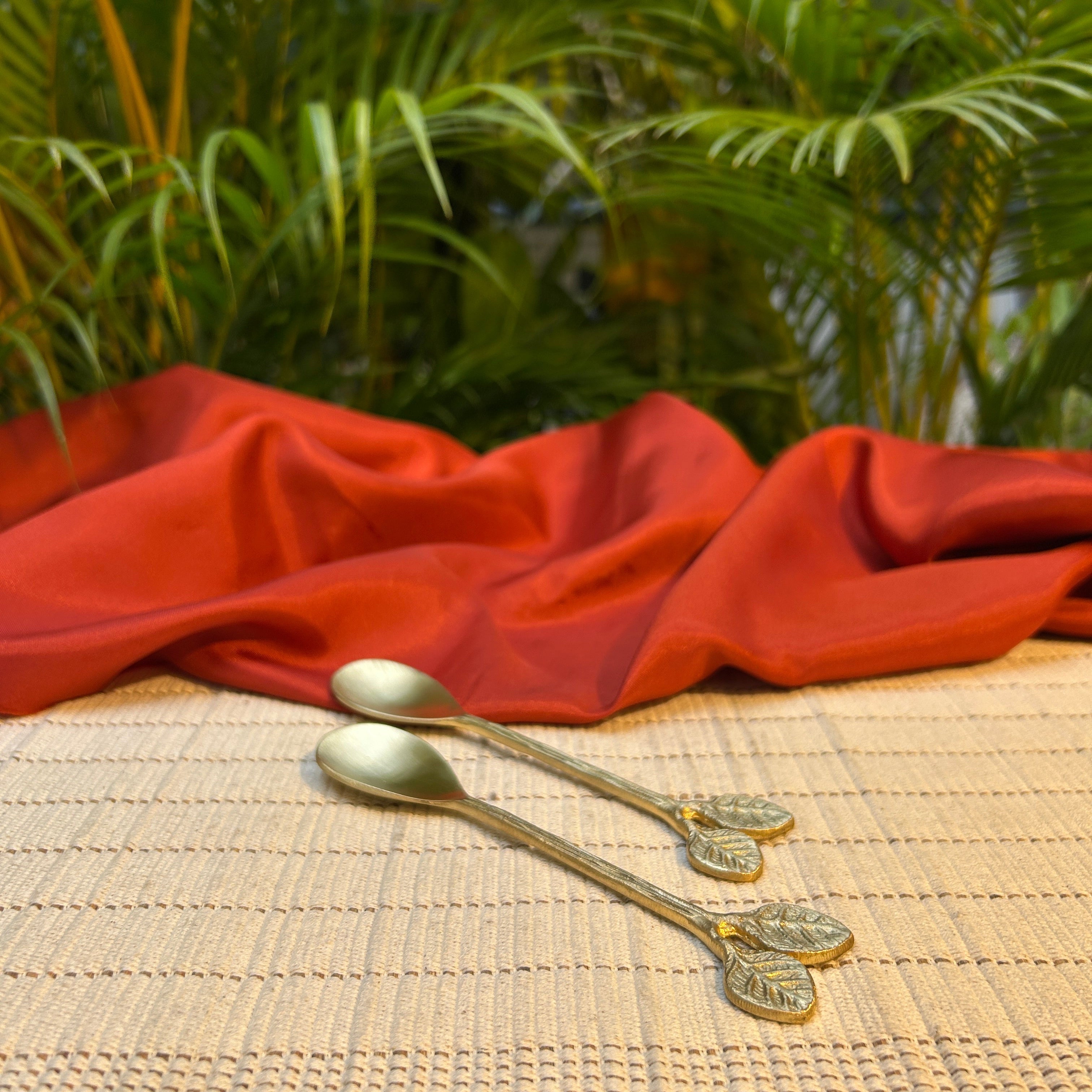 Ambi Rose Leaf Design Pure Brass Spoon | Handcrafted