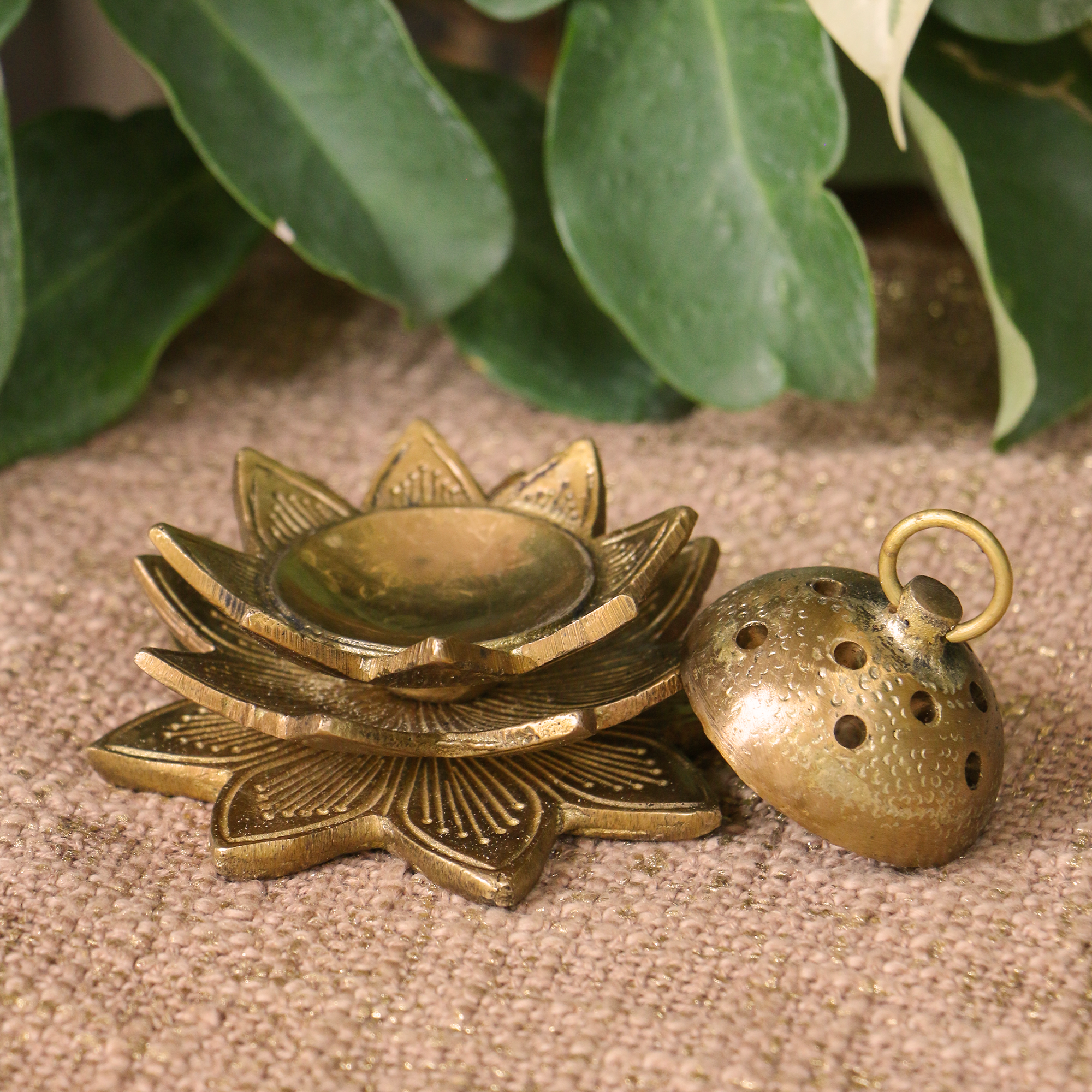 Intricate Design Small Brass Dhuni / Sambrani Incense Burner - Small ( 10 cm )