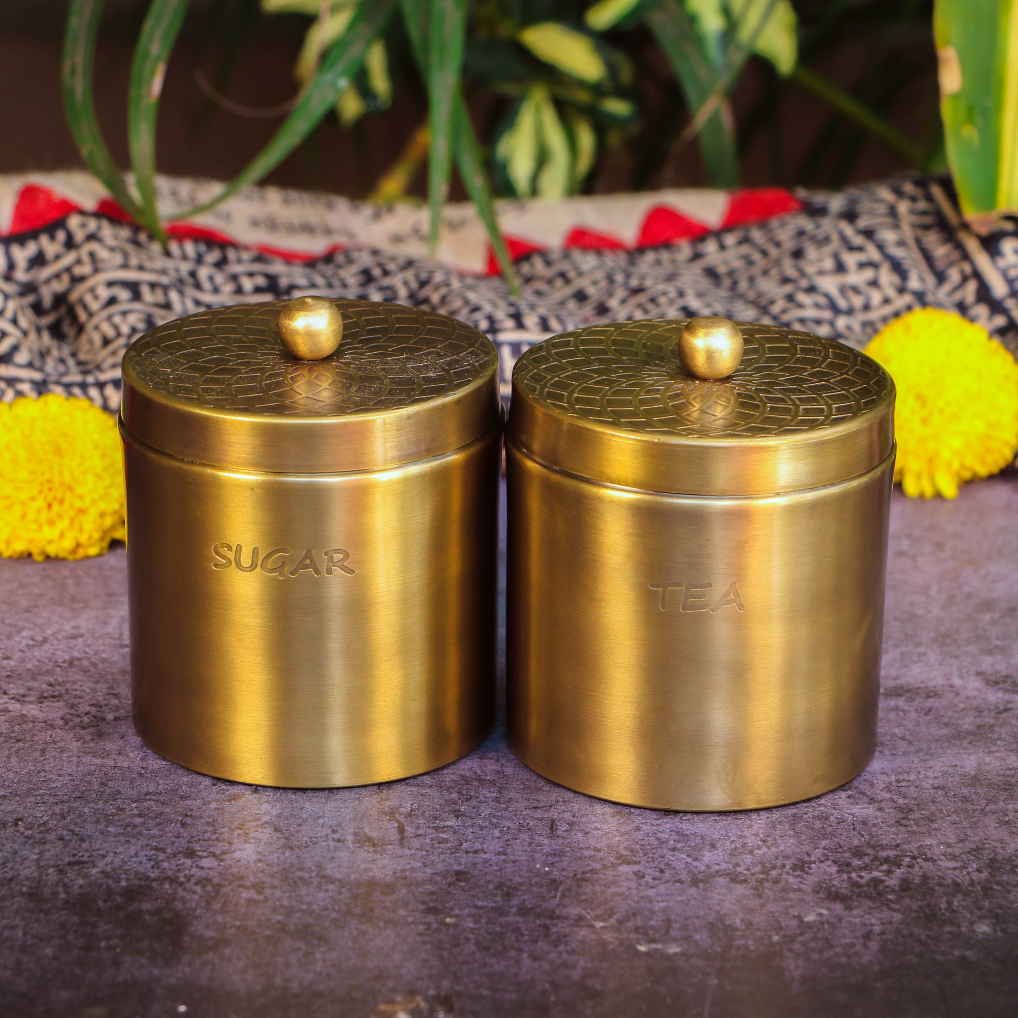 100% Pure Brass Tea and Sugar Air Tight Storage Boxes