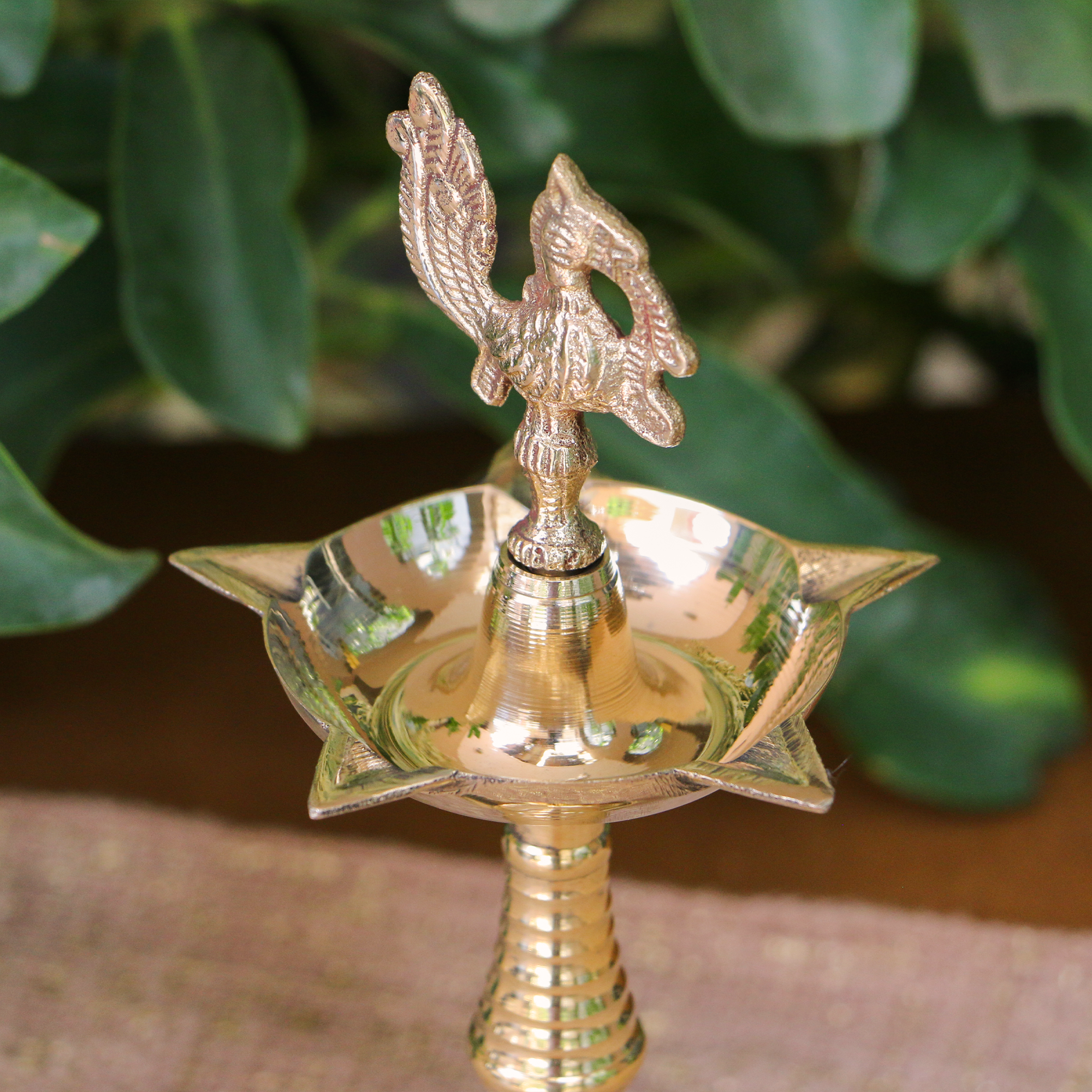 deepa 100% Pure Brass Pooja Deepam / Deepak - 5 Baati - with Brass Murga Large