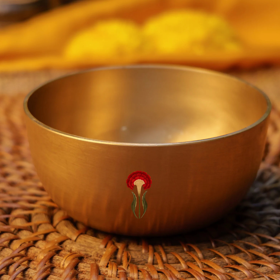 AMBI Pure 100% Lead Free Kansa Floral Hand Painted Finish Small Katori / Bowl - 3.5 inches (120 Gms)
