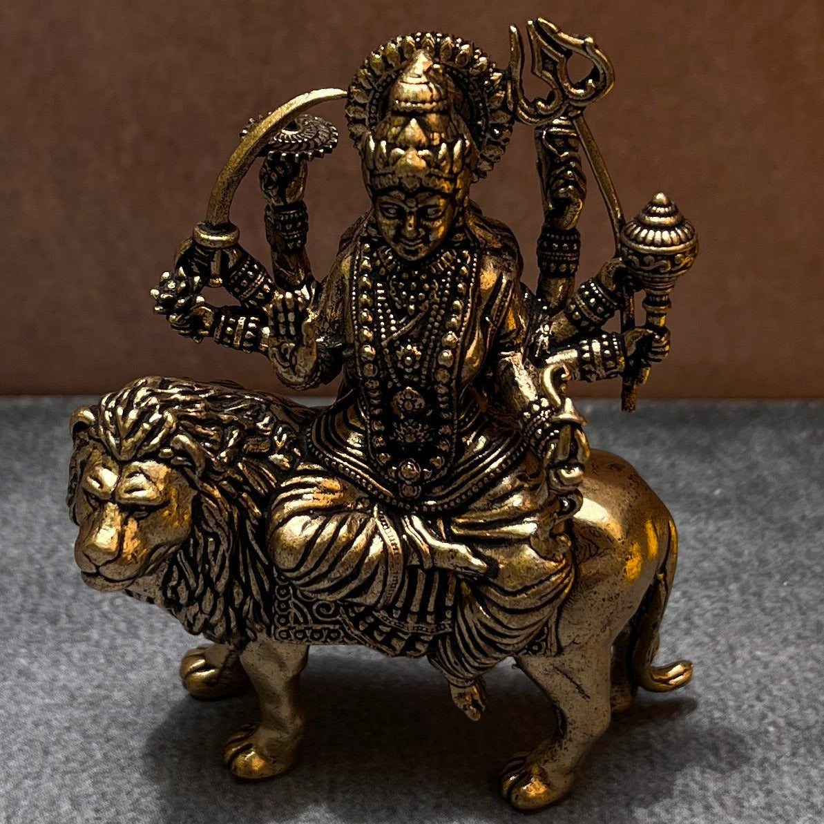 Ambi Pure Brass Simhavahini Durga Idol | Durga Mata on Lion Murti for Home Mandir | 3 Inch Height